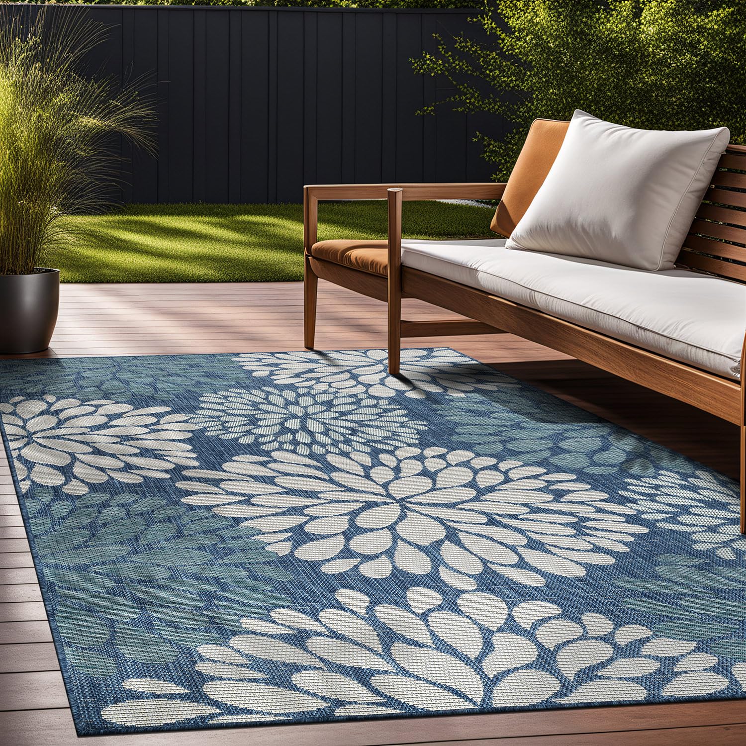 Beverly Rug Outdoor Rug 9x12 Modern Exotic Tropical Leaf Area Rugs for Indoor and Outdoor Patio Deck Porch Garden Water Resistant Washable Outside
