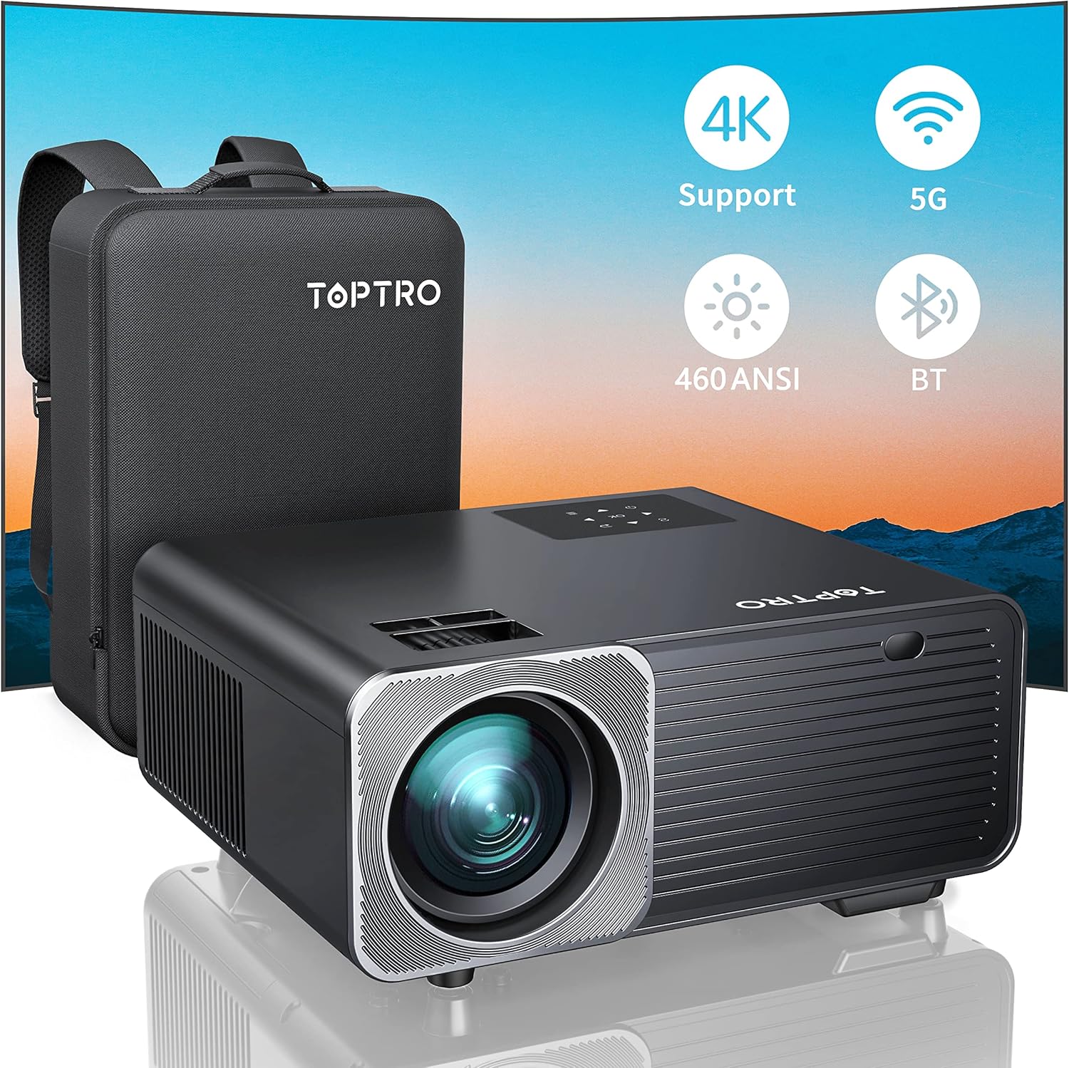 TOPTRO Projector,5G WiFi Bluetooth Projector,15000L 460 ANSI,Native