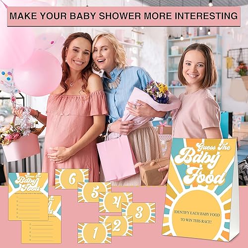 Vista 28 de Guess the Baby Food Party Games, Baby Shower Game Set, 1 Standing Sign + 25 Answer Cards + 6 Number Cards, Brown Bear Gender Reveal Party