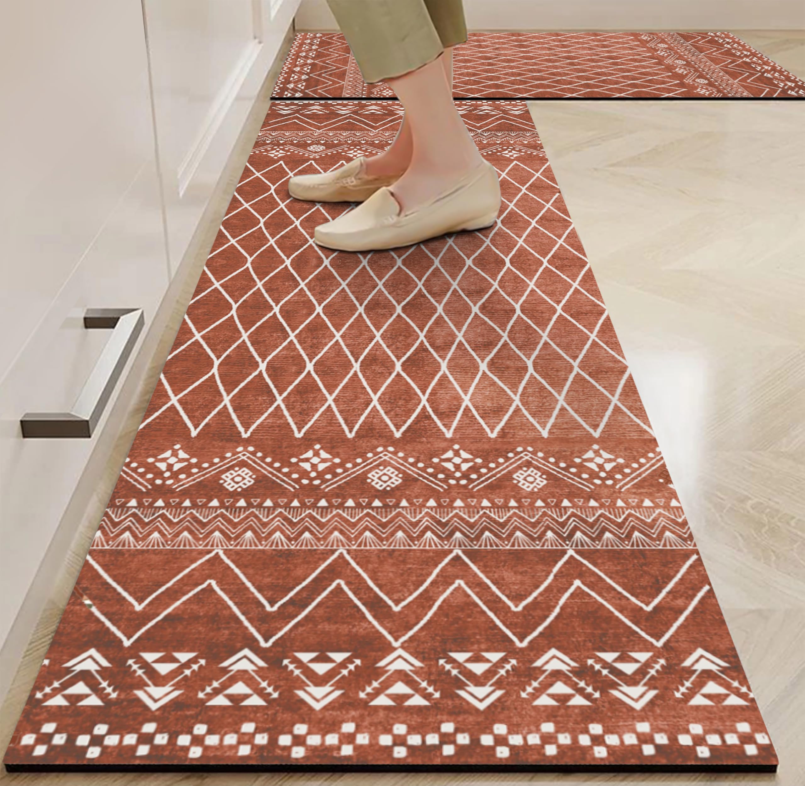 Yellow Weaves– Non-Slip Kitchen Floor Mats, Water Absorbent, Rugs,Standing Rubber Mats for Kitchen, Office, Sink and Laundry Room, Geometric Orange (Pack of 2)-image-28