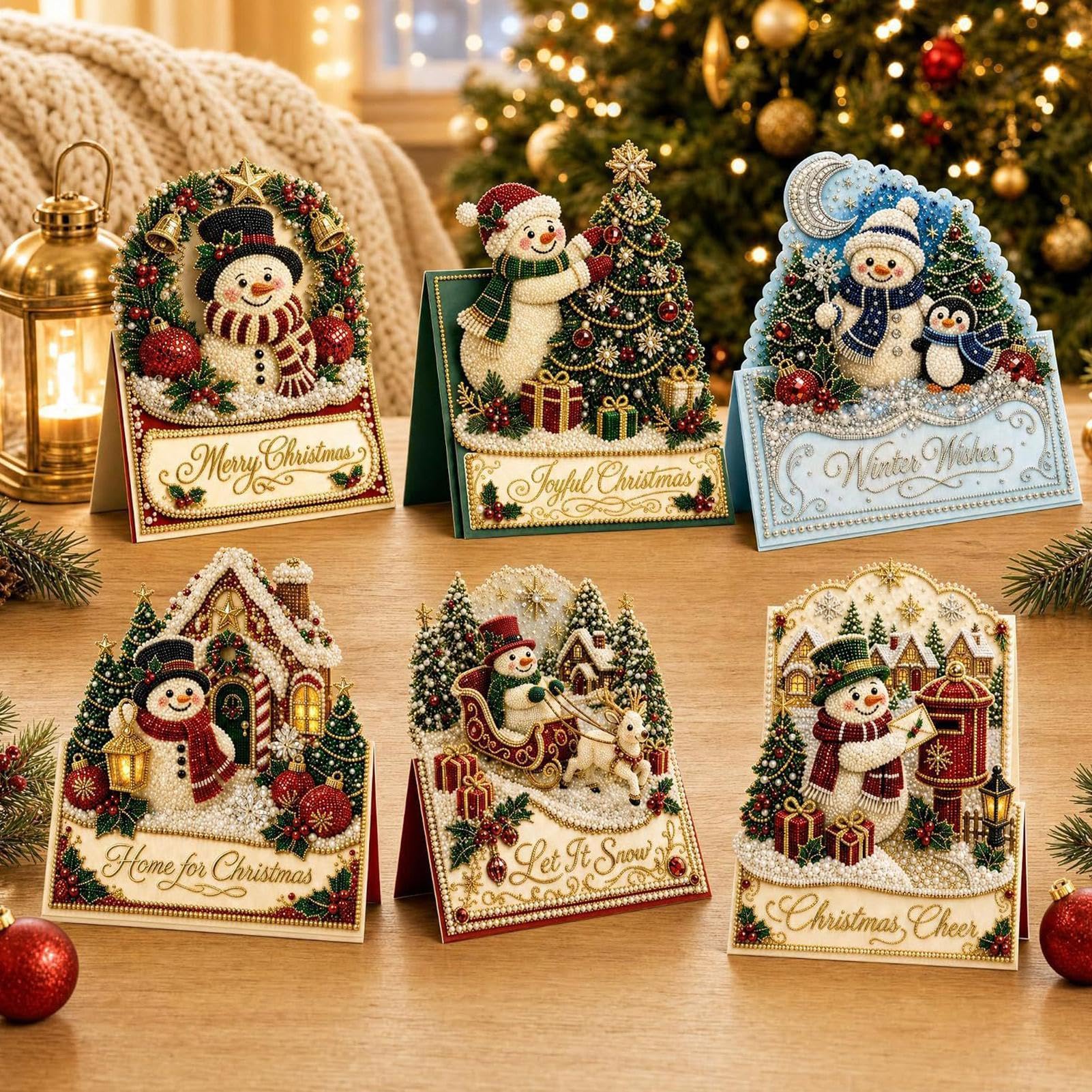 DIY Pearl Diamond Art Christmas Cards, 6PCS Diamond Art Painting Cards Kit