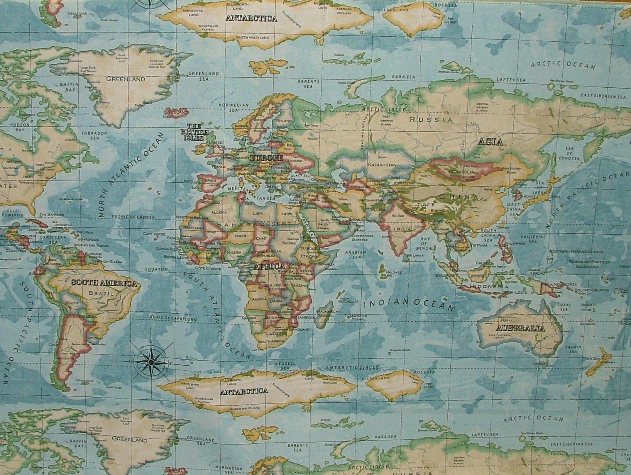 Prestigious 1 Metre Textiles Atlas World Map Azure Designer Cotton Curtain Upholstery Fabric