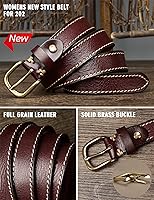 Vista 37 de Cinturones para mujer para jeans de 1.1 pulgadas de ancho, cinturones para vestidos de cuero de grano completo con hebilla dorada, caja de regalo