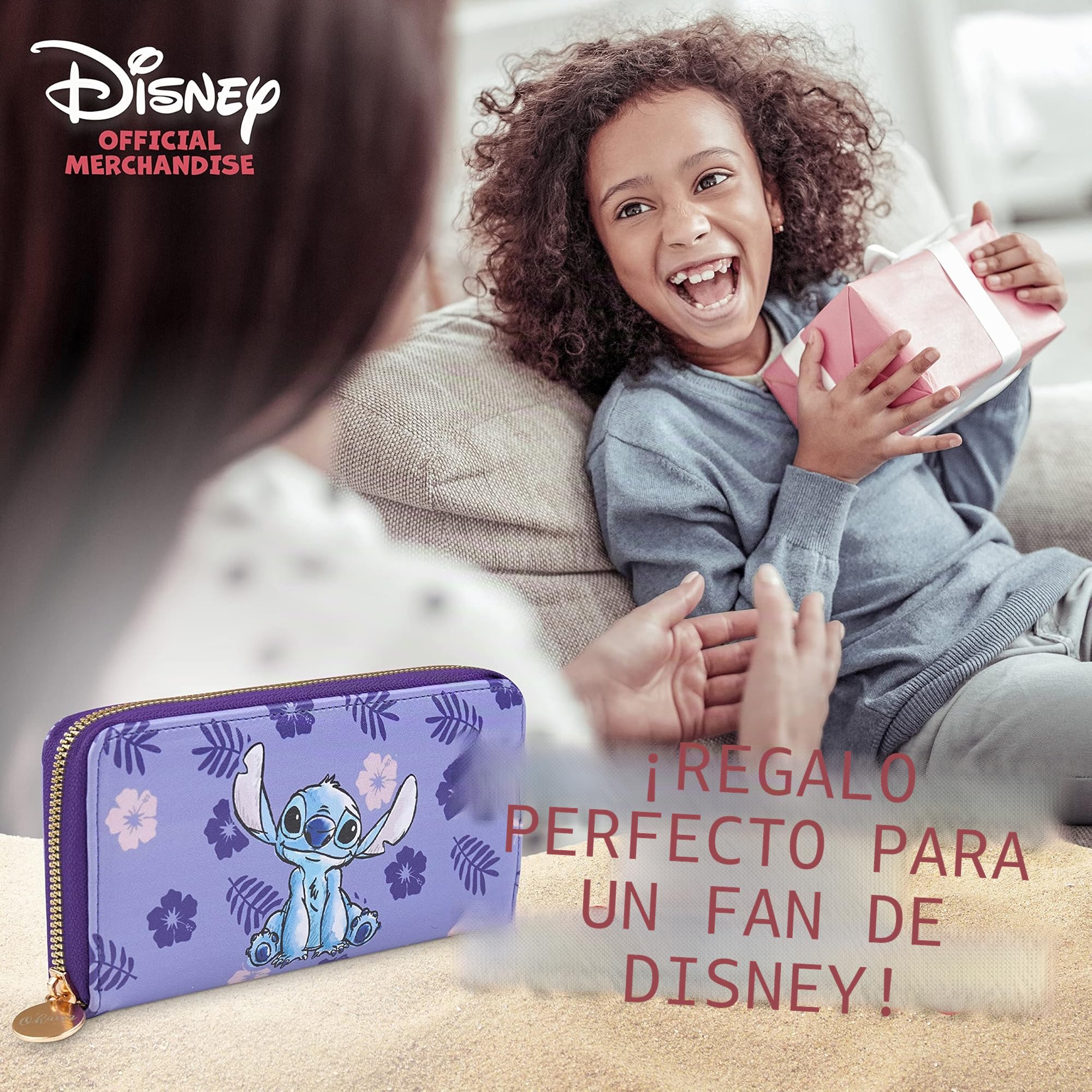 Disney Stitch - Cartera para Mujer, Adolescente y niña, Monedero para Mujer y Tarjeta con Cremallera, Púrpura, Taille Unique, Moderno