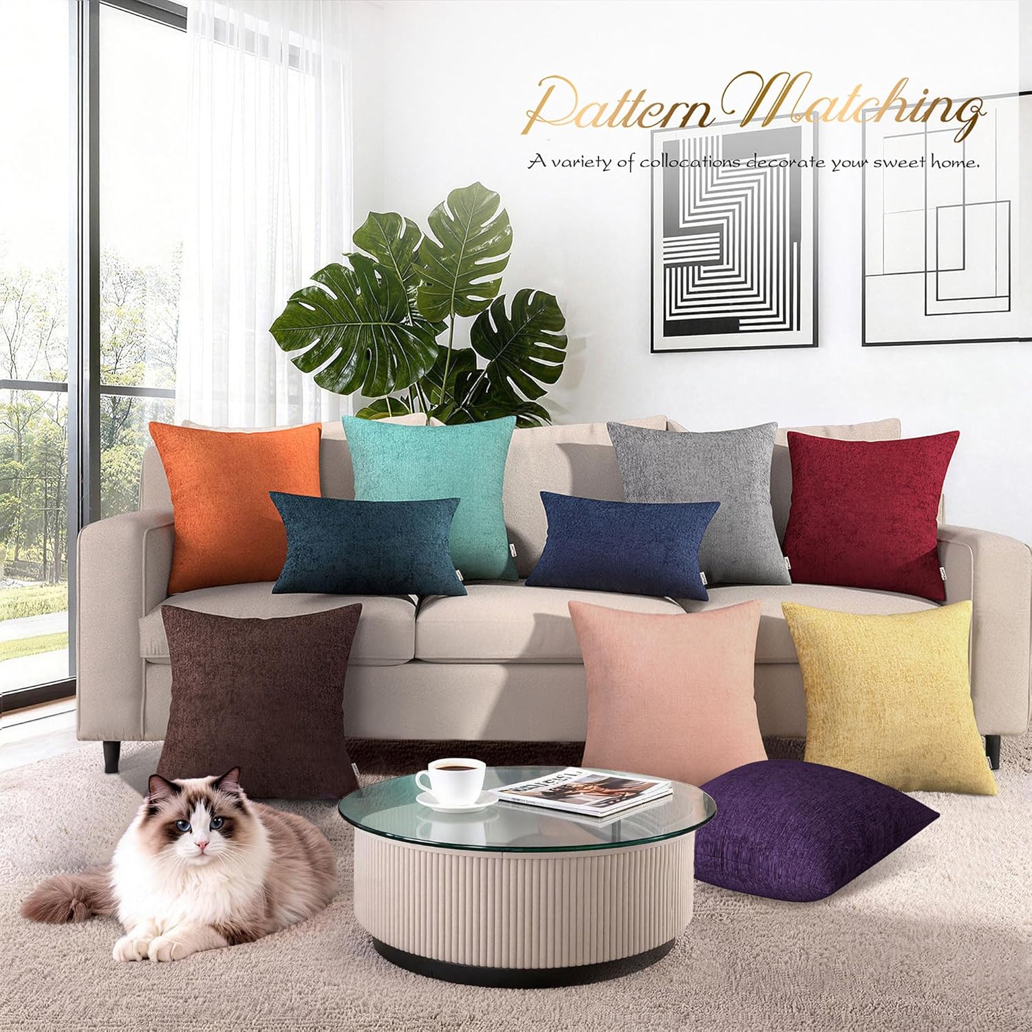 BRAWARM Throw Pillow Covers 16x16 Inches - Coffee Chenille Pillow Covers Pack of 2, Solid Dyed Soft Chenille Pillow Cases for Couch Sofa Bed Home Decoration - Image 7