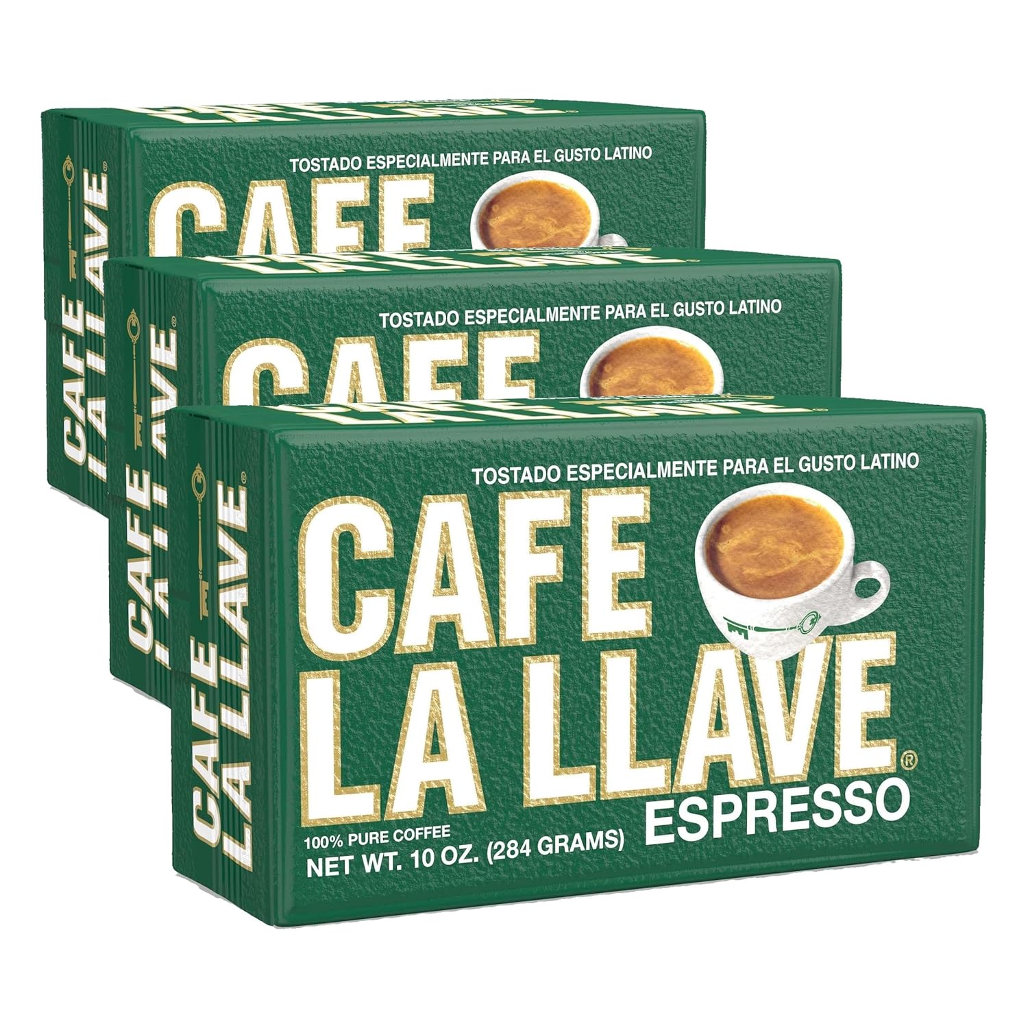 Café La Llave Espresso, Fine Grind, 100% Pure Coffee, Dark Roast, Rich and Aromatic, 4, 10-Ounce Bricks