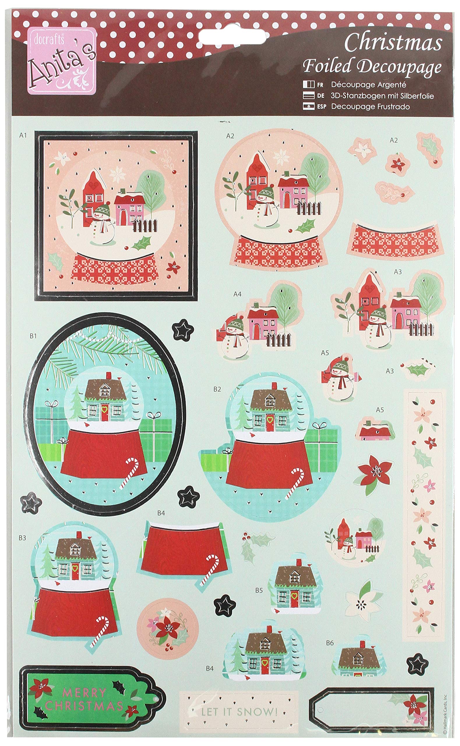 Anita's Multi-Colour A4 Snowglobe Pastel Decoupage Sheet, Accessories Supplies For Craft, Paper Craft, Scrapbooking, Card Making, Origami, Ideal For Adult Craft, Adds Textured Pattern To Craft Projects