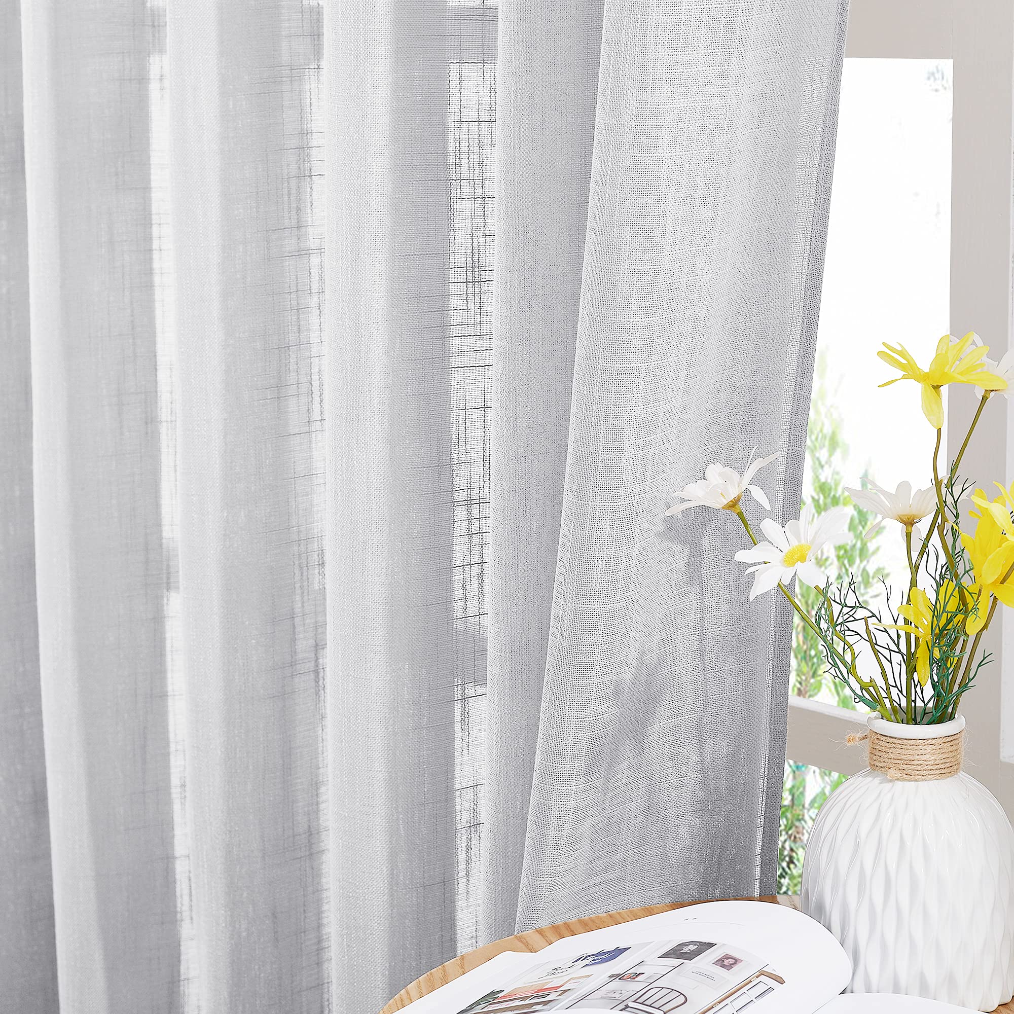NICETOWN 1 Rideau Semi-Transparent pour Porte française, Voilage Extra Large à œillets pour Salon/Porte coulissante en Verre, Gris argenté, 254 x 241,3 cm (l x L)