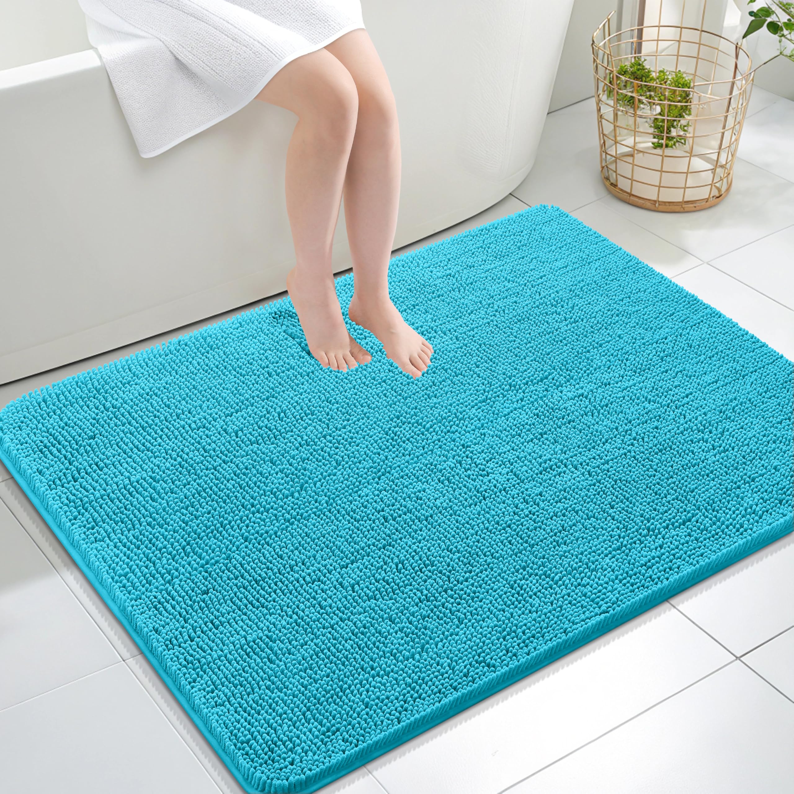 OLANLY Large Bathroom Rugs 40x32, Extra Soft Absorbent Chenille Bath Rugs | Aqua Sky, Quick-Drying Rubber Backing, Machine Washable Bath Mat for Bathroom Floor, Tub and Shower, Home Decor Accessories