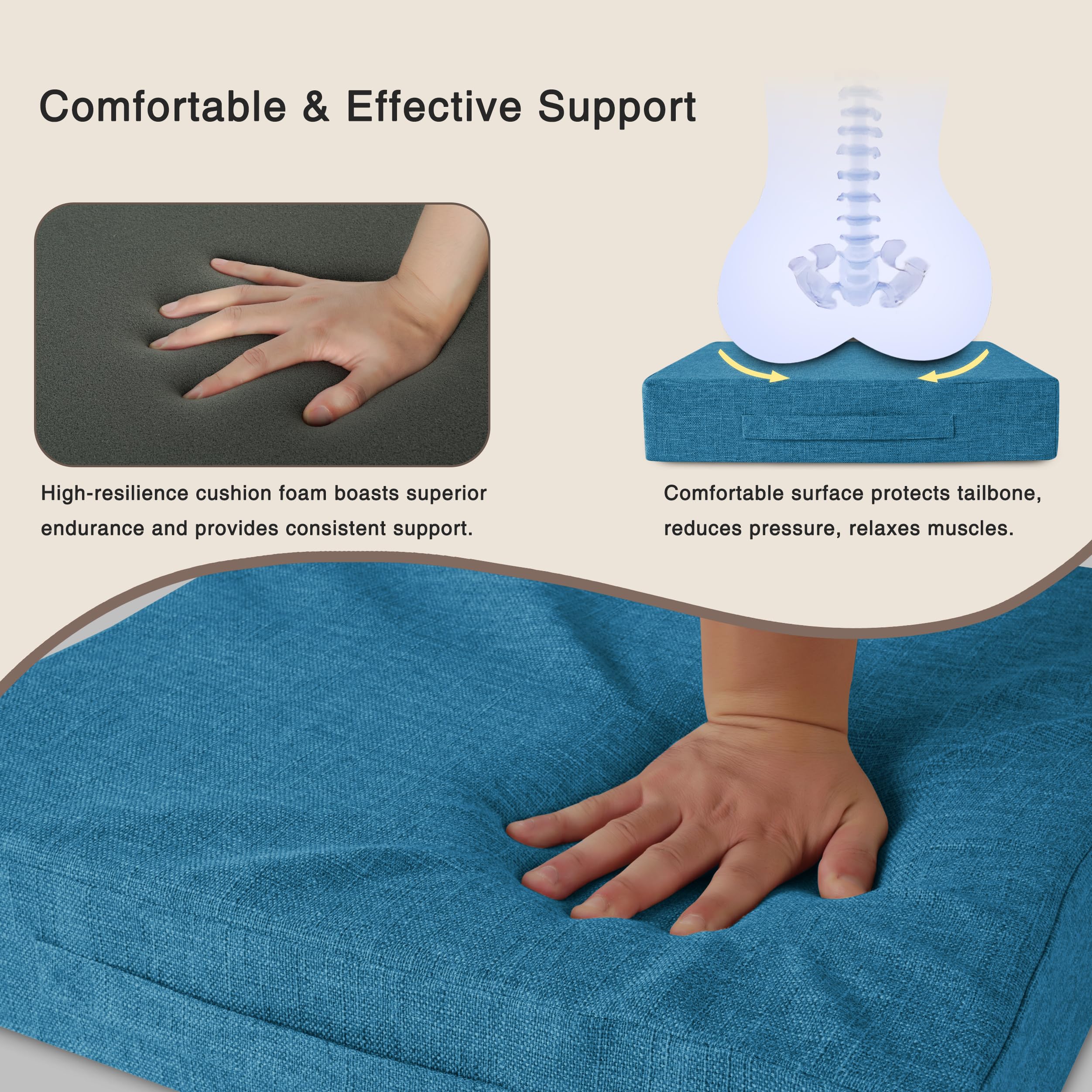 OVOV Cojines reclinables para silla reclinable, cojín cuadrado grande antideslizante con funda lavable, 20 x 20 x 4 pulgadas de grosor, color azul