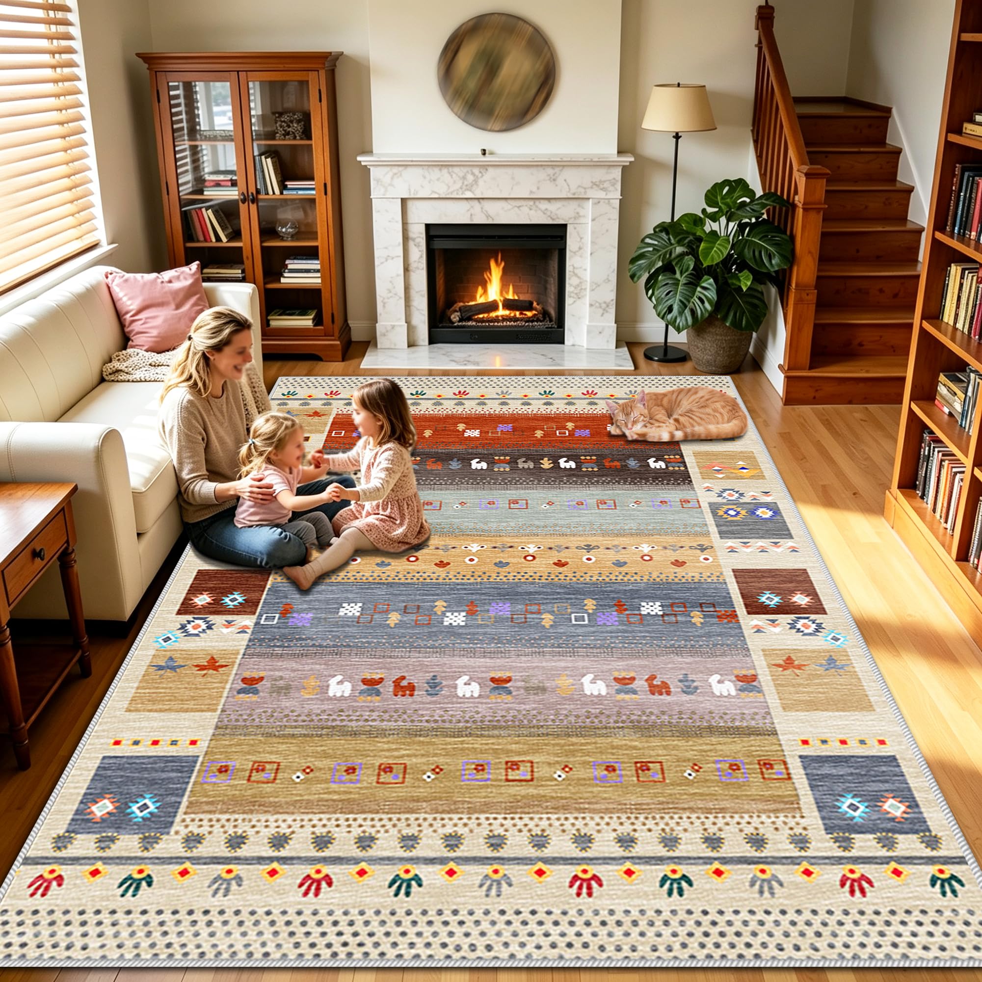 Tapis de salon moderne antidérapant et grand tapis de chambre lavable