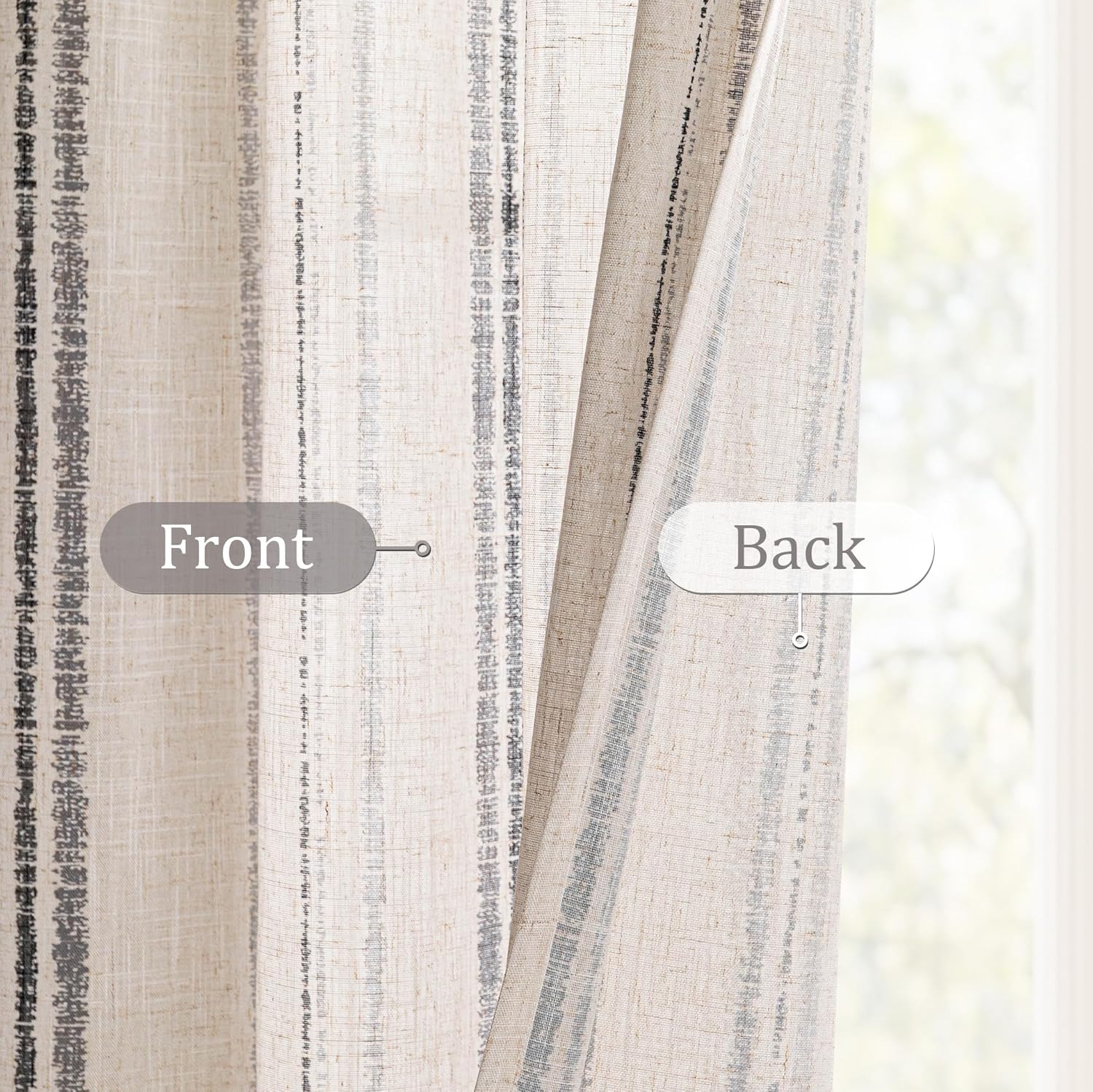 MYSKY HOME Grey Striped Linen Curtains 84 Inches Long Farmhouse Rustic for Bedroom Living Room Light Filtering Ticking Stripe Pinstripe Gray and White Patterned Drapes, Grommet, 2 Panels, 52" Wide
