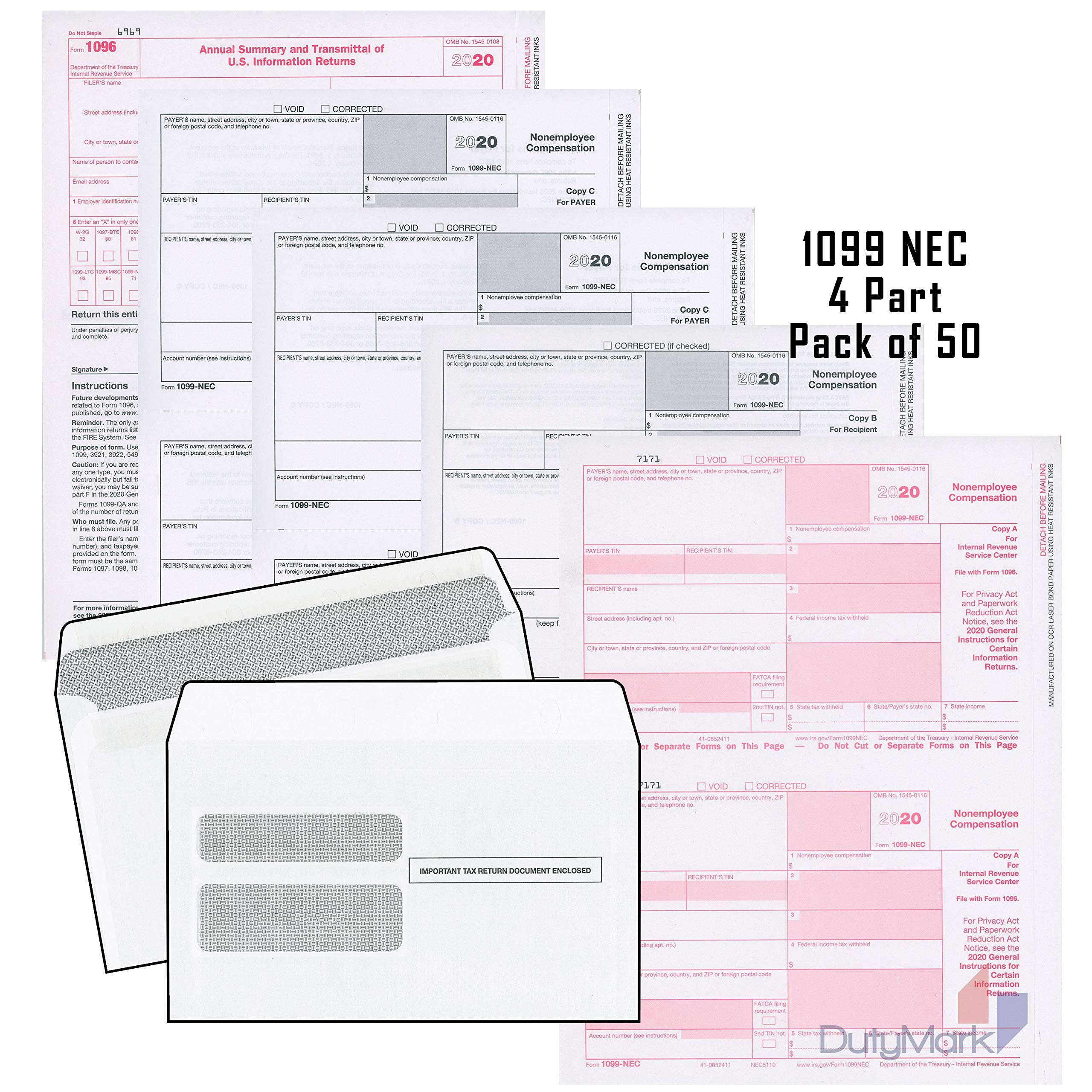 Buy 1099NEC 4Part Tax Forms, 50 Vendor Kit, All You Need for 2021 Tax