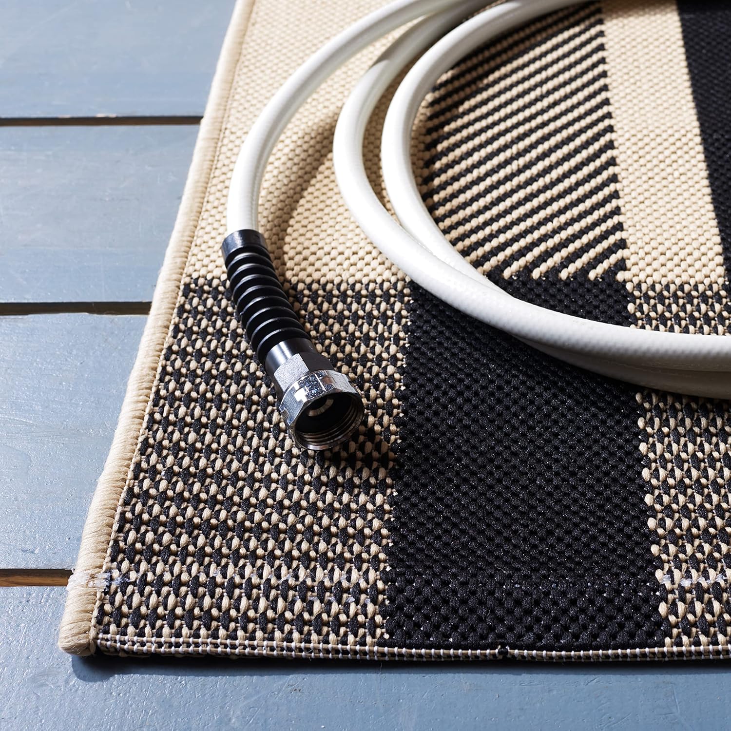 27'' Black Synthetic Non-Slip Indoor/Outdoor Runner Rug