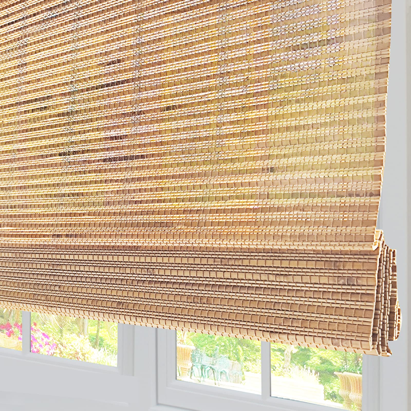 Blackout Cordless Bamboo Roman Shades, Light Filtering Wood Blinds with 6