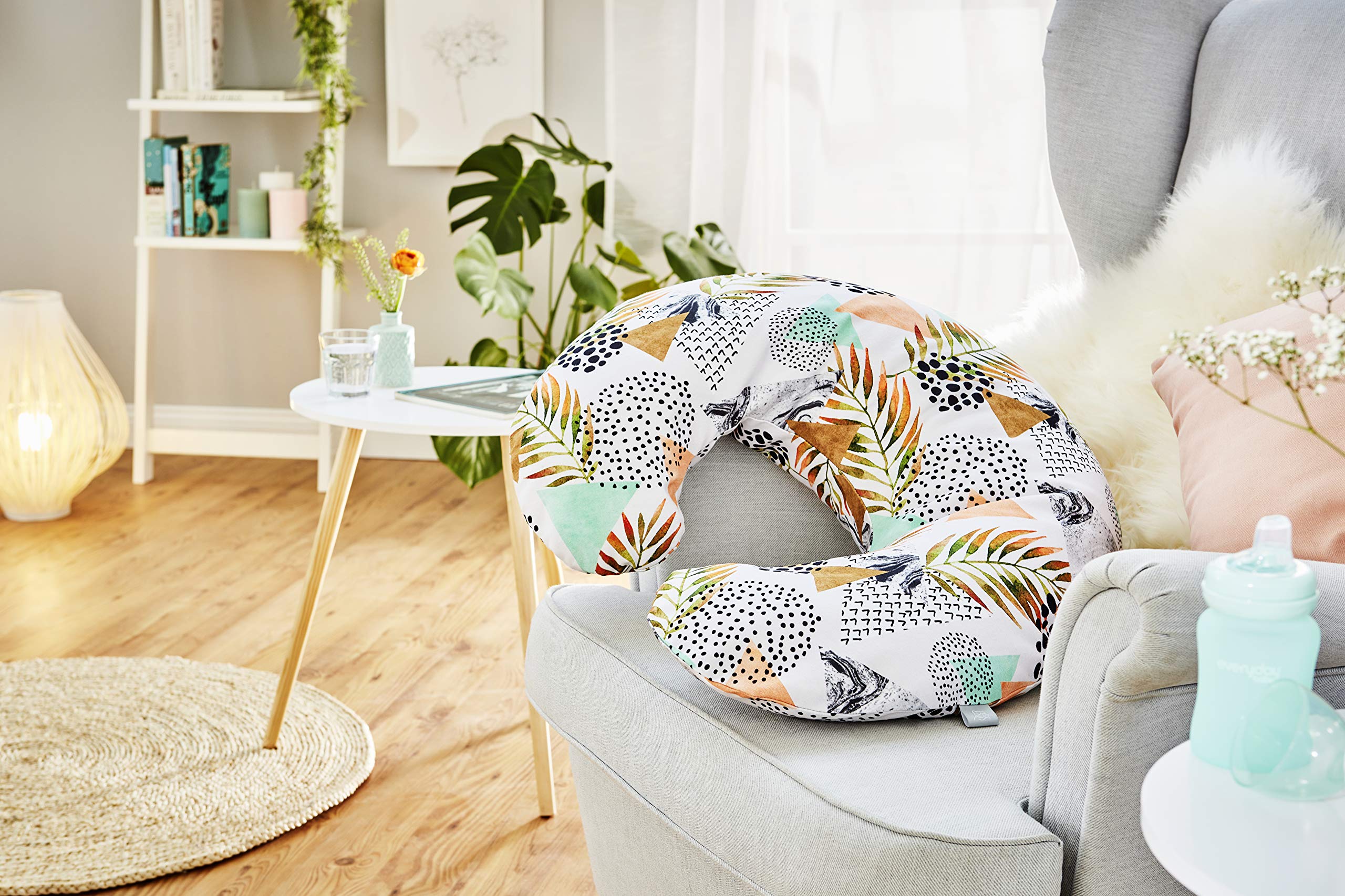 Rotho Babydesign Set di mini cuscino per allattamento, 180 x 33 cm, Incl. cuscino con sponde per fasciatoio, 70 x 50 cm, Da 0 mesi, Modern Paradise