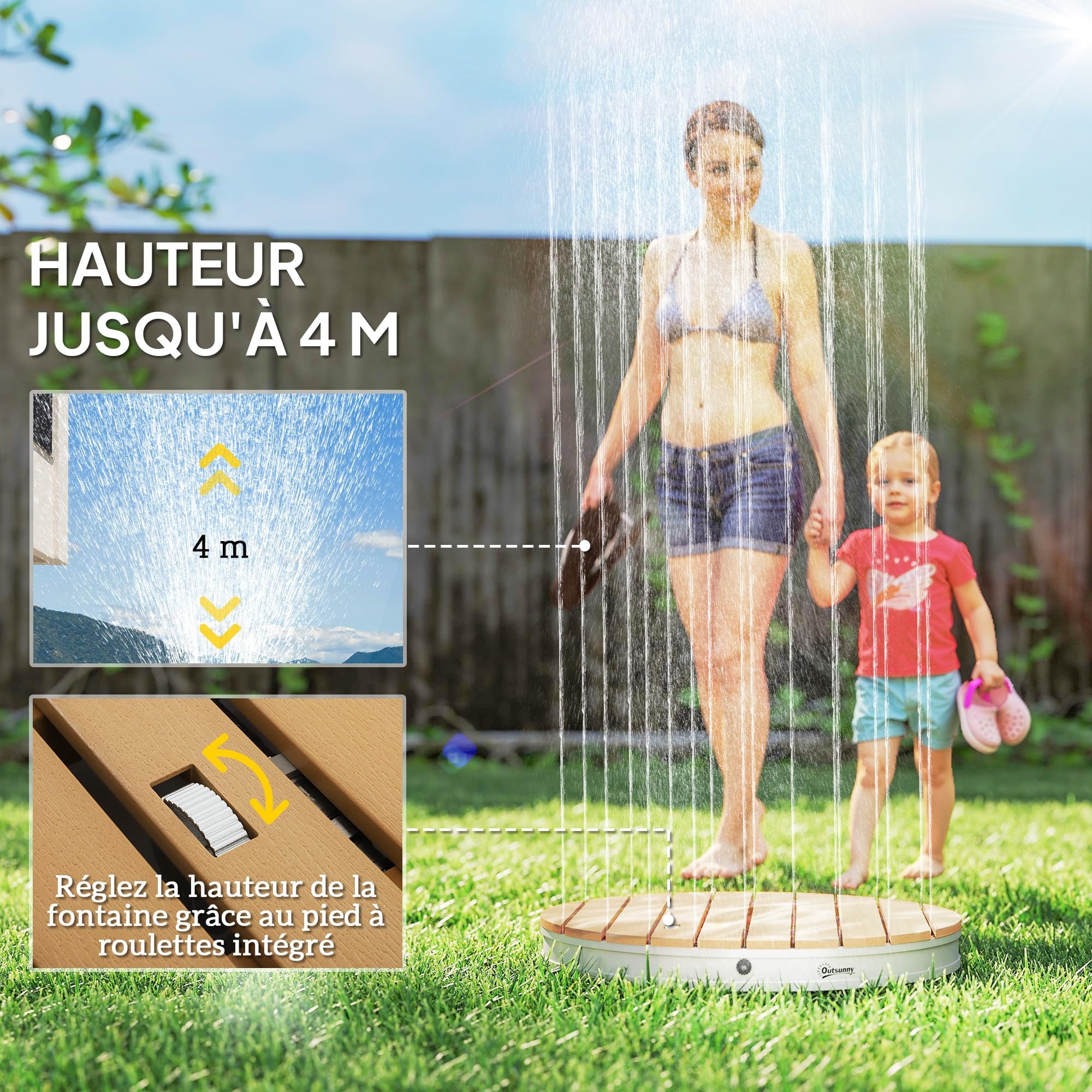 Outsunny Douche de Jardin extérieure Portable, Douche de Camping Hauteur de Fontaine réglable jusqu'à 4 m, Structure en Aluminium, résistante aux UV et au Gel pour Piscine, Plage et Spa. Ø 70,5 cm