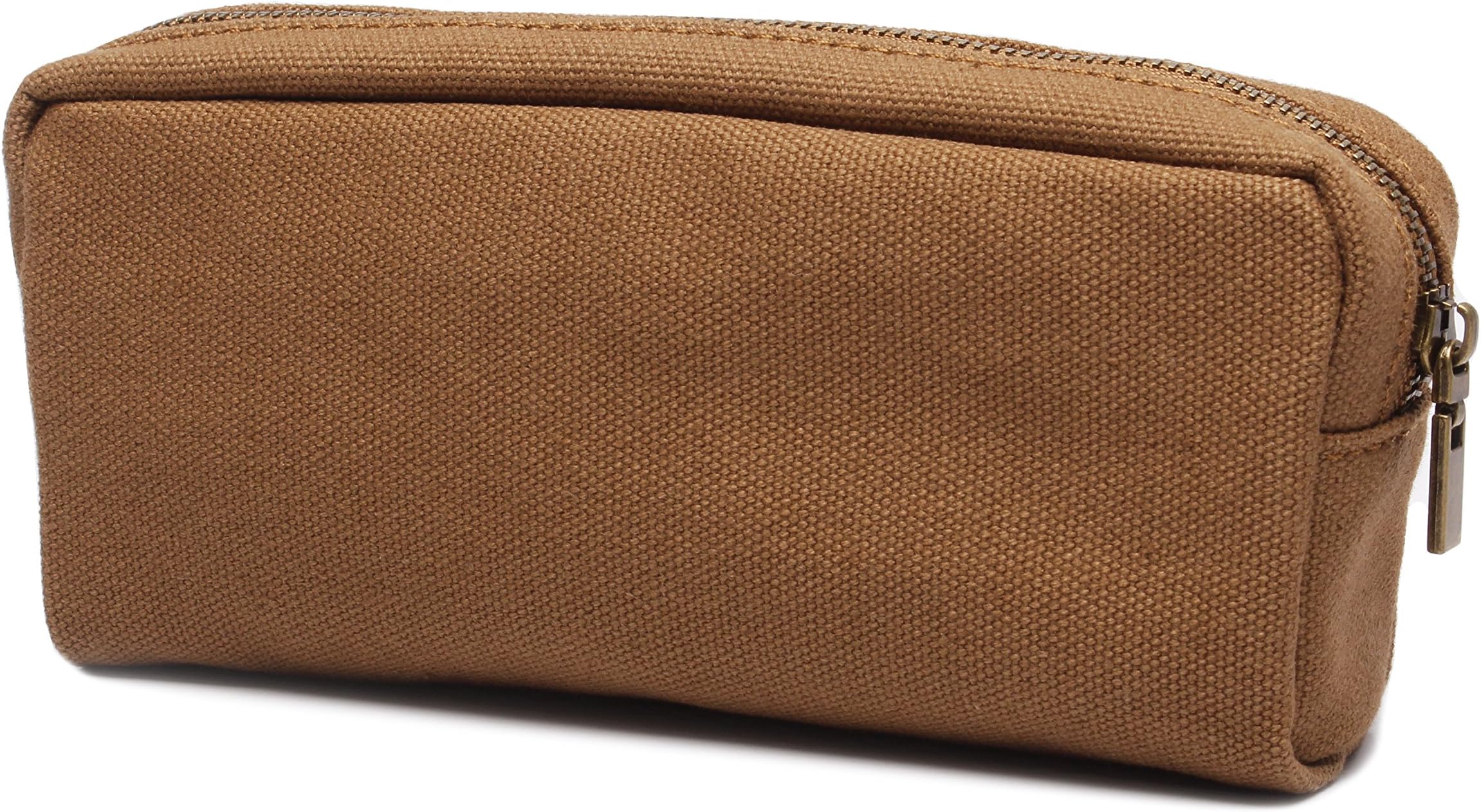 Karitco Plain Canvas Pencil Case with Brass Zipper 7.3 x 3 Inch (Coffee Brown)