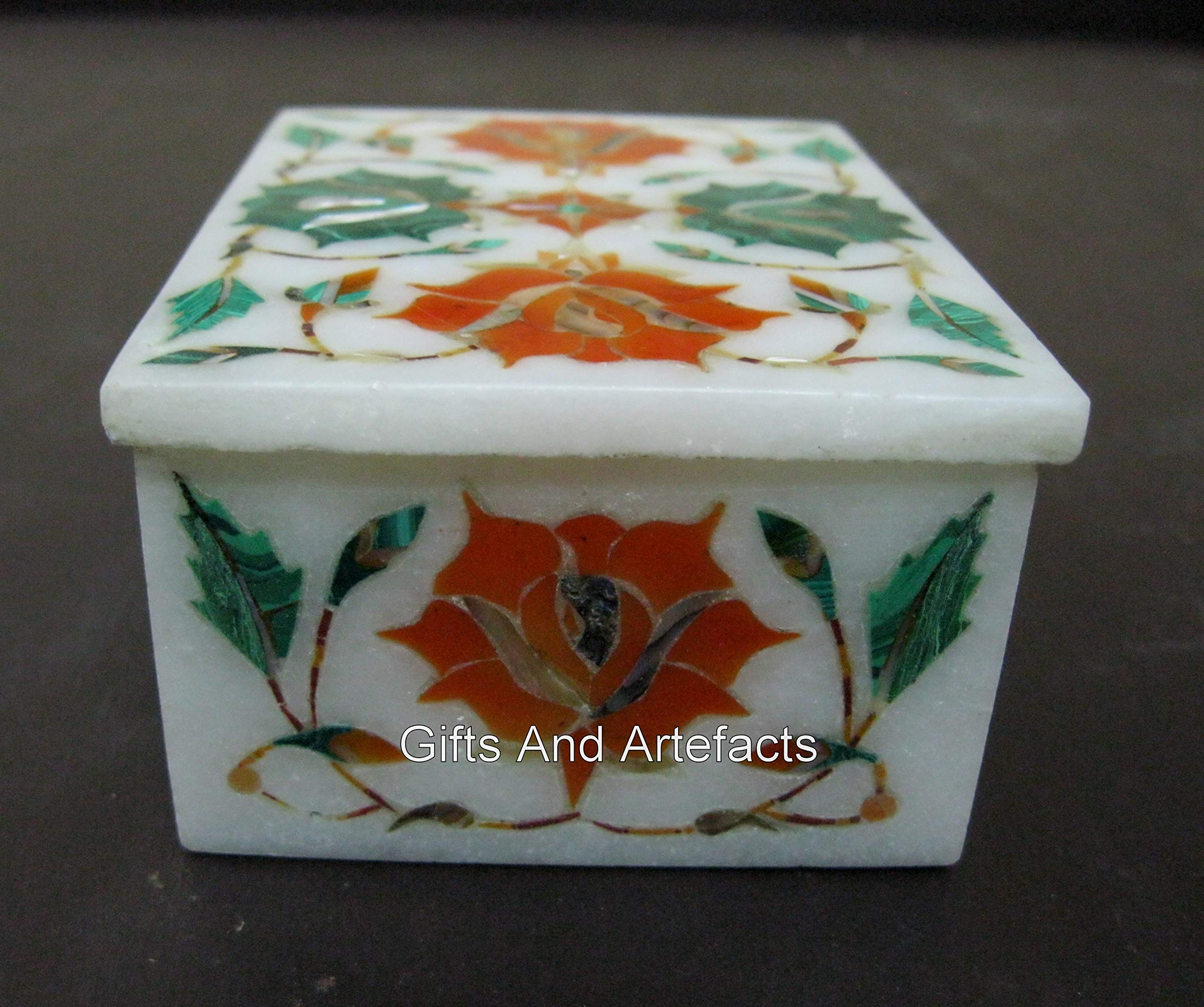 Boîte à bijoux rectangulaire Creative Hands en marbre blanc floral 10x7cm