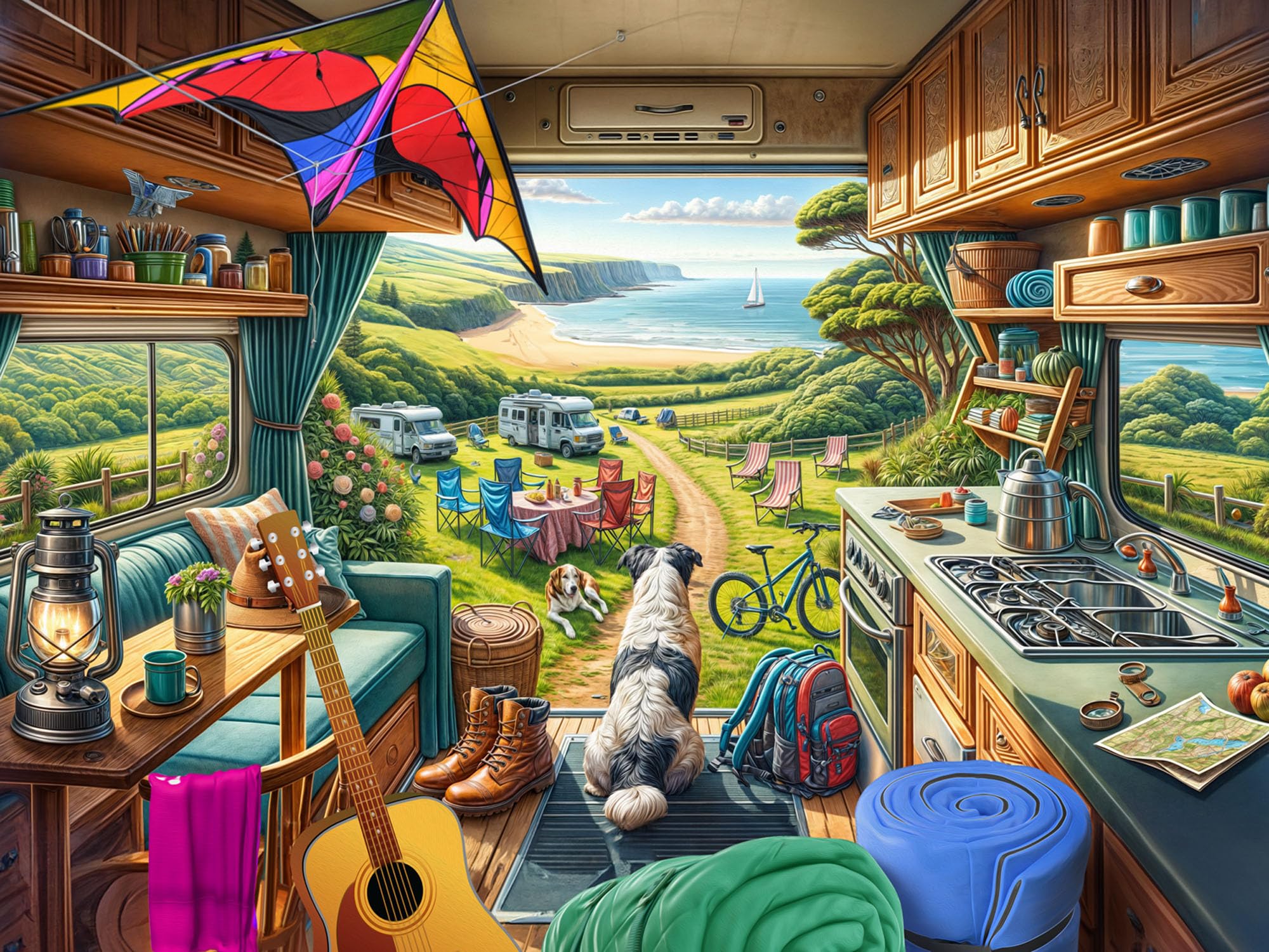 Camper Van Jigsaw Puzzle 550 Piece by Vermont Christmas Company - Large Pieces - Fully Interlocking & Randomly Shaped Pieces - 24" x 18"