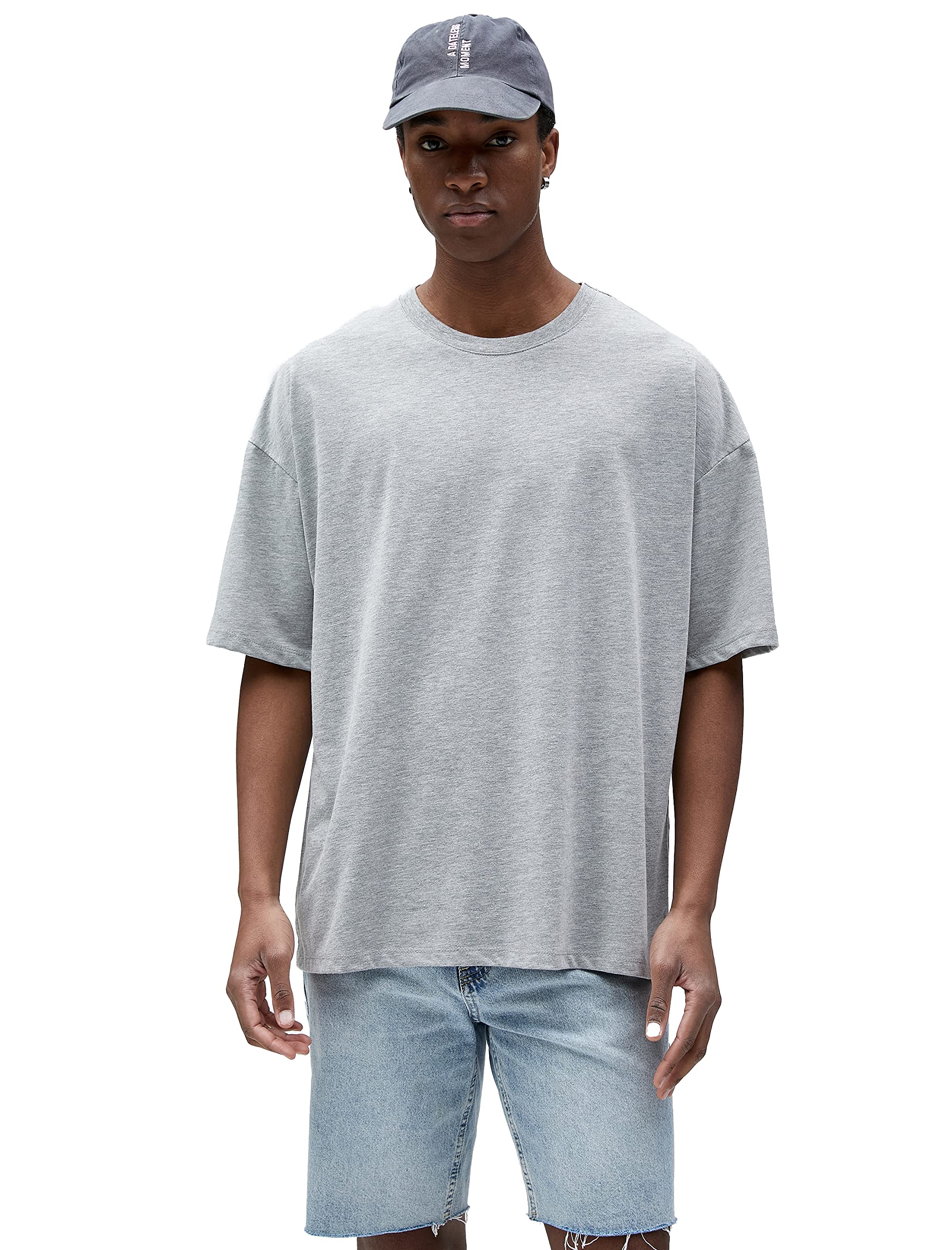 Basic Oversize Tişört Bisiklet Yaka Kısa Kollu