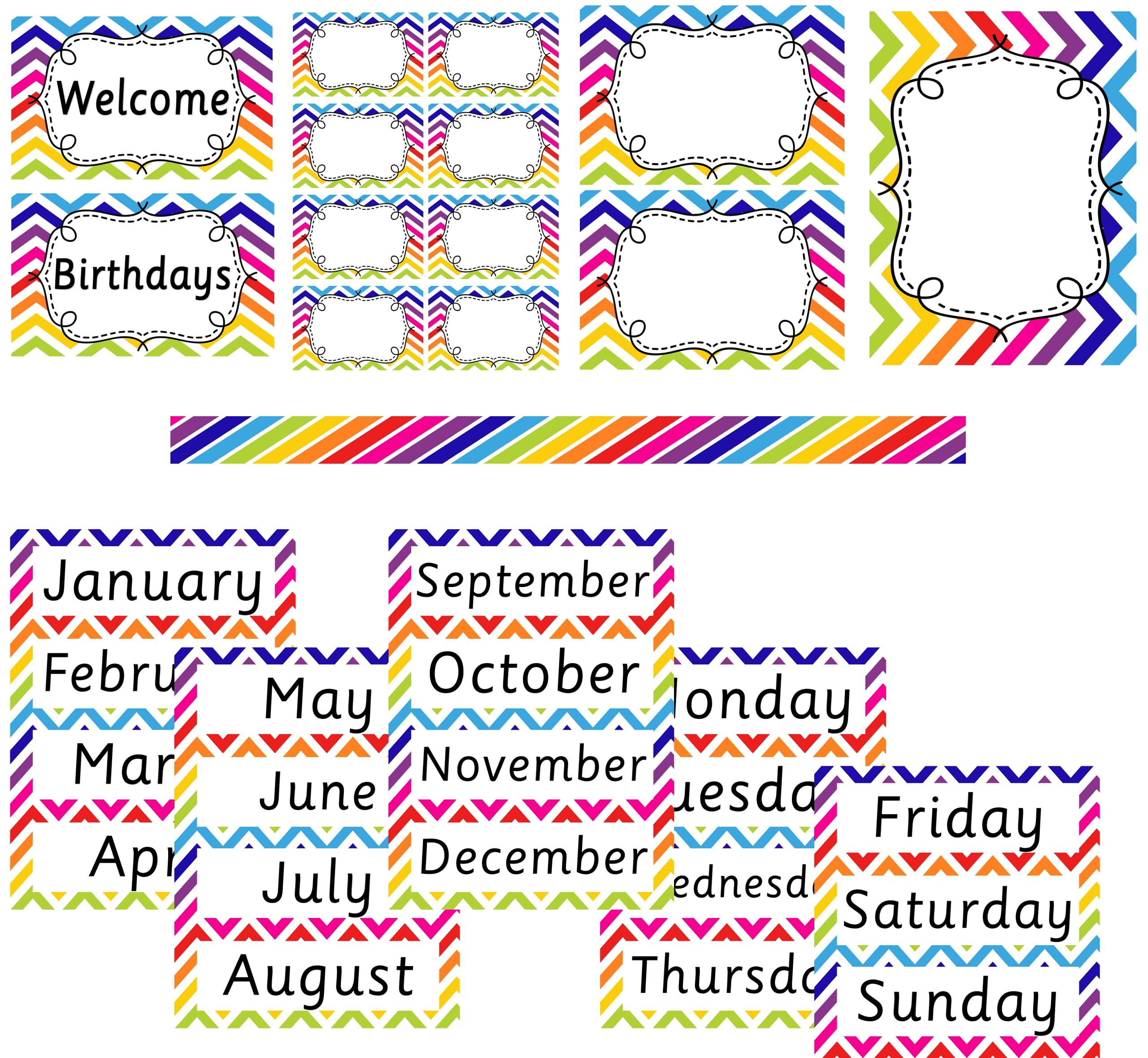 Shilp Creations - School bulletin board borders, trimmers for school decoration, back to school classroom decoration (chevron rainbow theme)