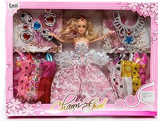 مجموعة اكسسوارات العروس + البنات من 14 قطعة لعمر 3 سنوات فما فوق- 2043-A1، بلاستيك، متعدد الألوان