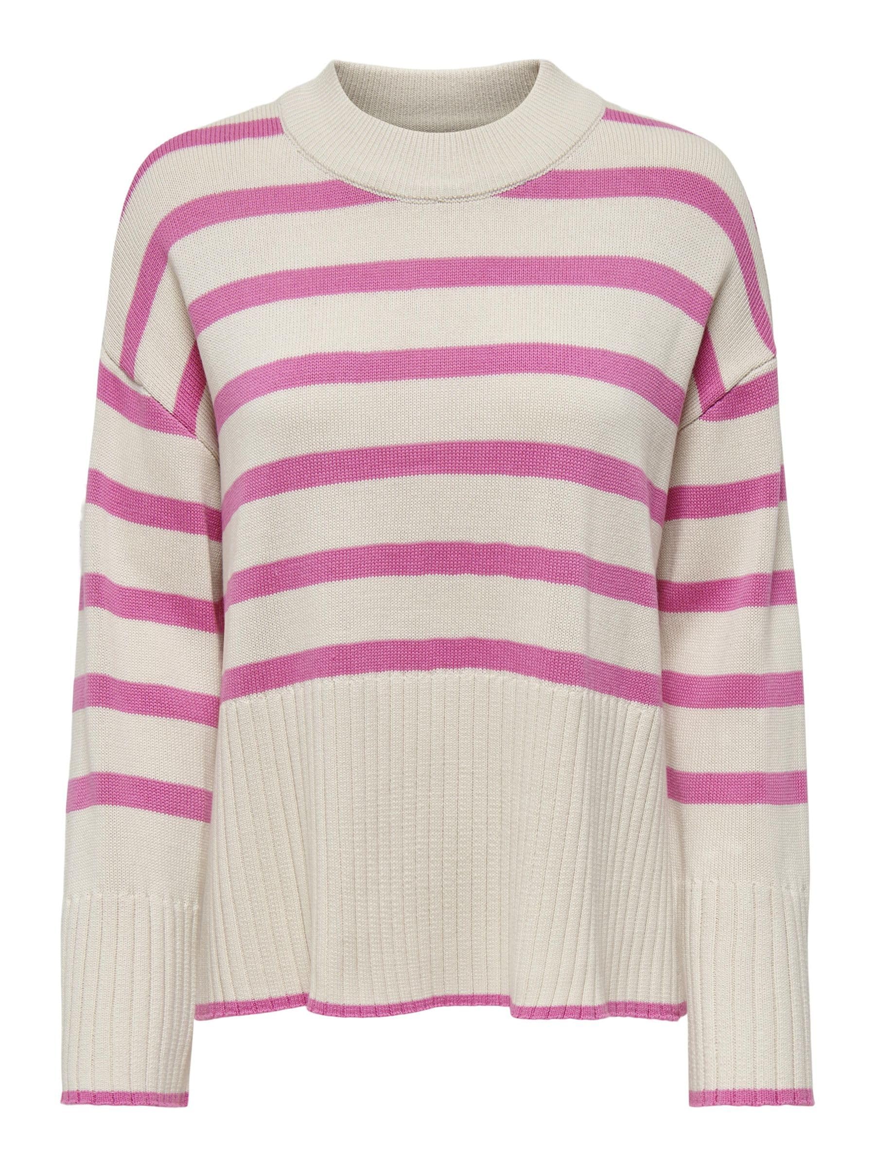 ONLY Pullover Damen, Birch/Stripes:Strawberry Moon, L