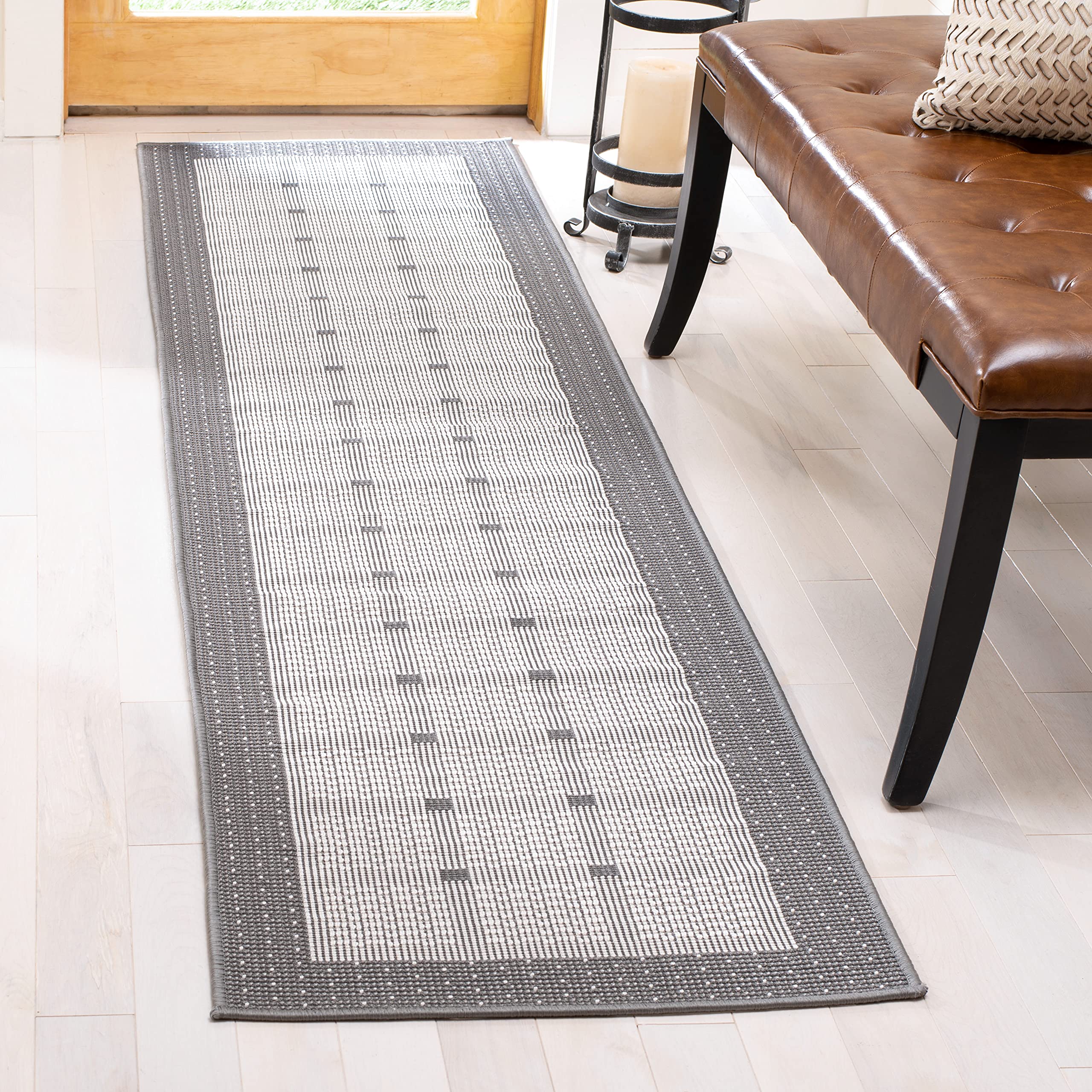 SAFAVIEH Washable Rug Outdoor Bermuda Collection - 2' x 6' Runner, Grey & Ivory, Non-Shedding & Easy to Clean, Ideal for Patio, Backyard, Mudroom (