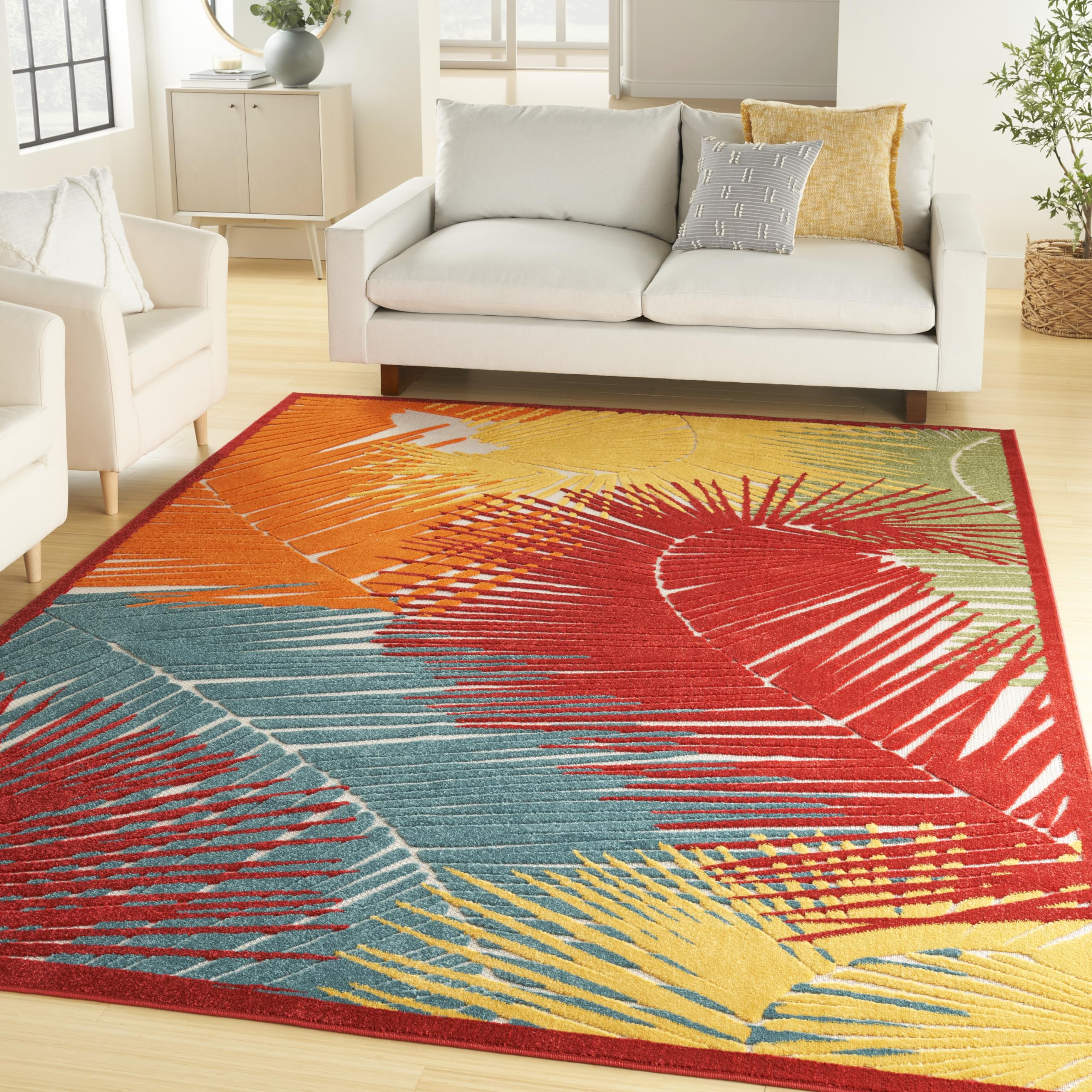 Nourison Home Aloha Multicolor 7'10" x 9'10" Area Rug - Easy Clean, Non Shedding, Bed Room, Living Room, Dining Room, Kitchen (8' x 10')