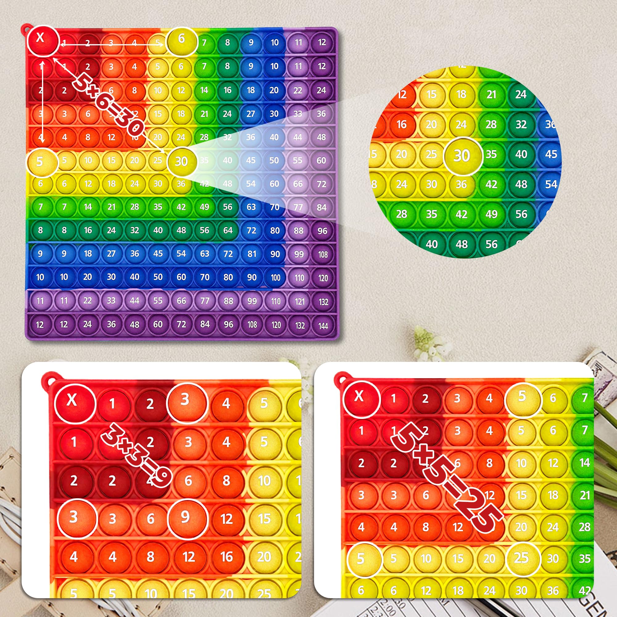 Briocht Multiplication Pop Fidget Toy Maths Chart, Times Tables Pop 12x12 Math Fidget Toy - Image 3