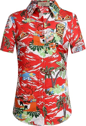 SSLR Womens Button Down Shirts Santa 