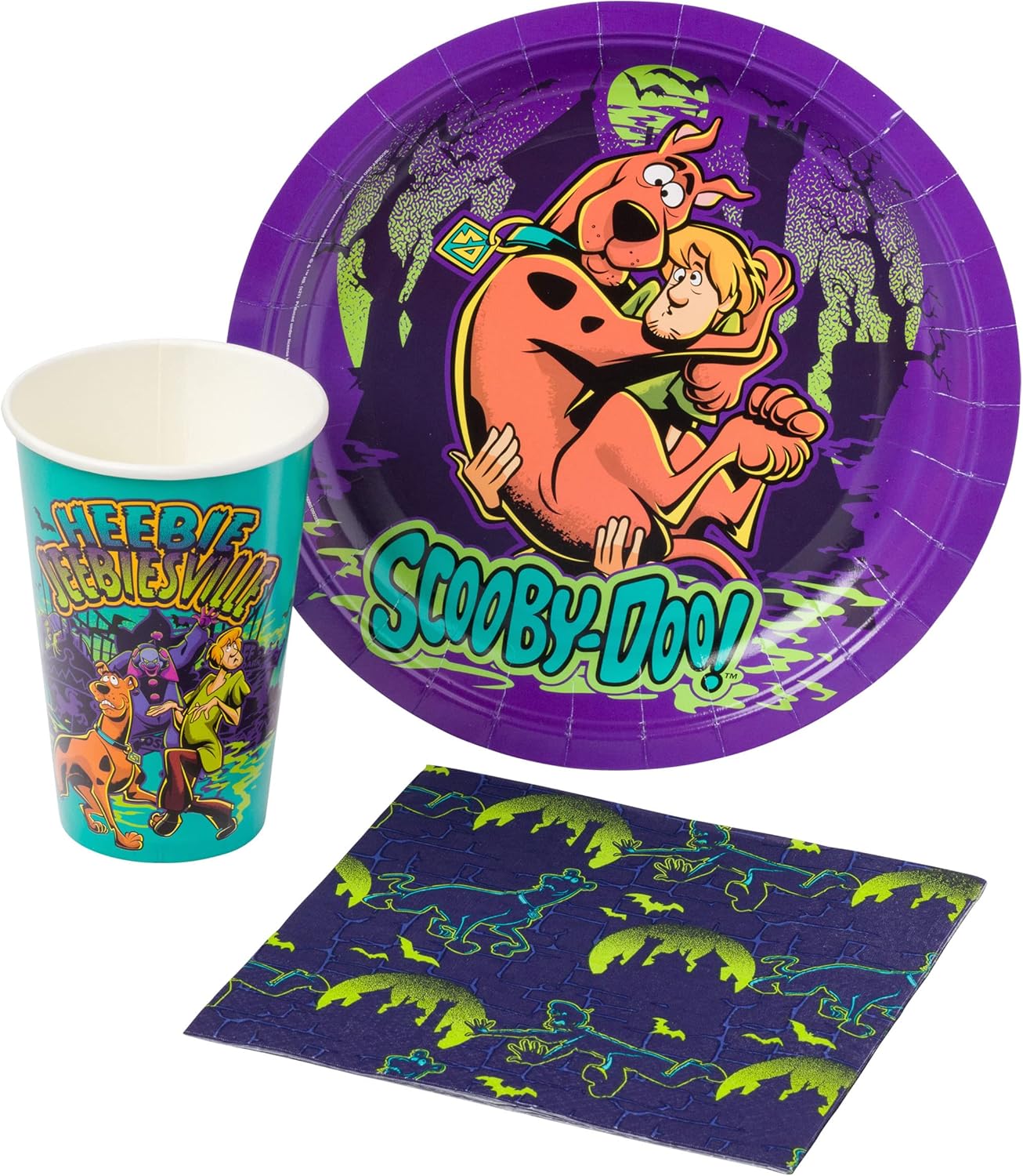 Silver Buffalo Scooby Doo Shaggy Unmasked Paper Plates Cups Napkins Party Pack Set, 60 Piece: Home & Kitchen