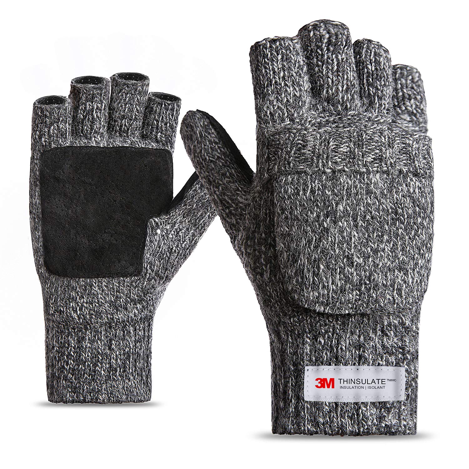 Thinsulate Inner Thermal Insulation Winter Fingerless Gloves Men Women Wool Acrylic Soft Knit Cold Weather Warm Glove Mittens