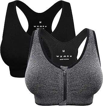 WANAYOU Women's Zip Front Sports Bra Wireless Post-Surgery Bra Active Yoga Sports Bras