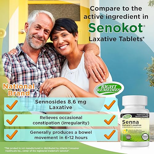 Miniatura 3 de Senna Laxante natural, (300 tabletas), Senna 8.6 mg, laxantes confiables durante la noche para aliviar el estreñimiento, suave y eficaz