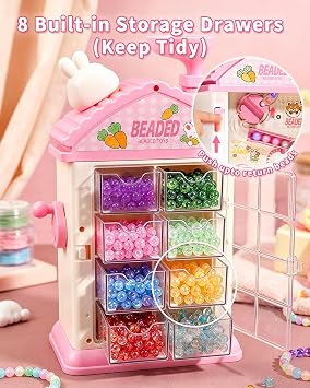 STACTCUTE 820Pcs Beads Bracelet Maker Machine for Girls 6-12, DIY Charm Jewelry Making Kit Makes up to 60 Bracelets, Mess-Free Arts and Crafts Bunny Toy, Friendship Gifts for Kids 6 7 8 (Pink)