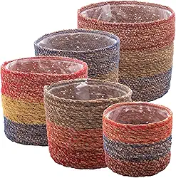 WOLFF - Conjunto 5 Cachepots de Fibra Natural com Forro de Plástico Colorido