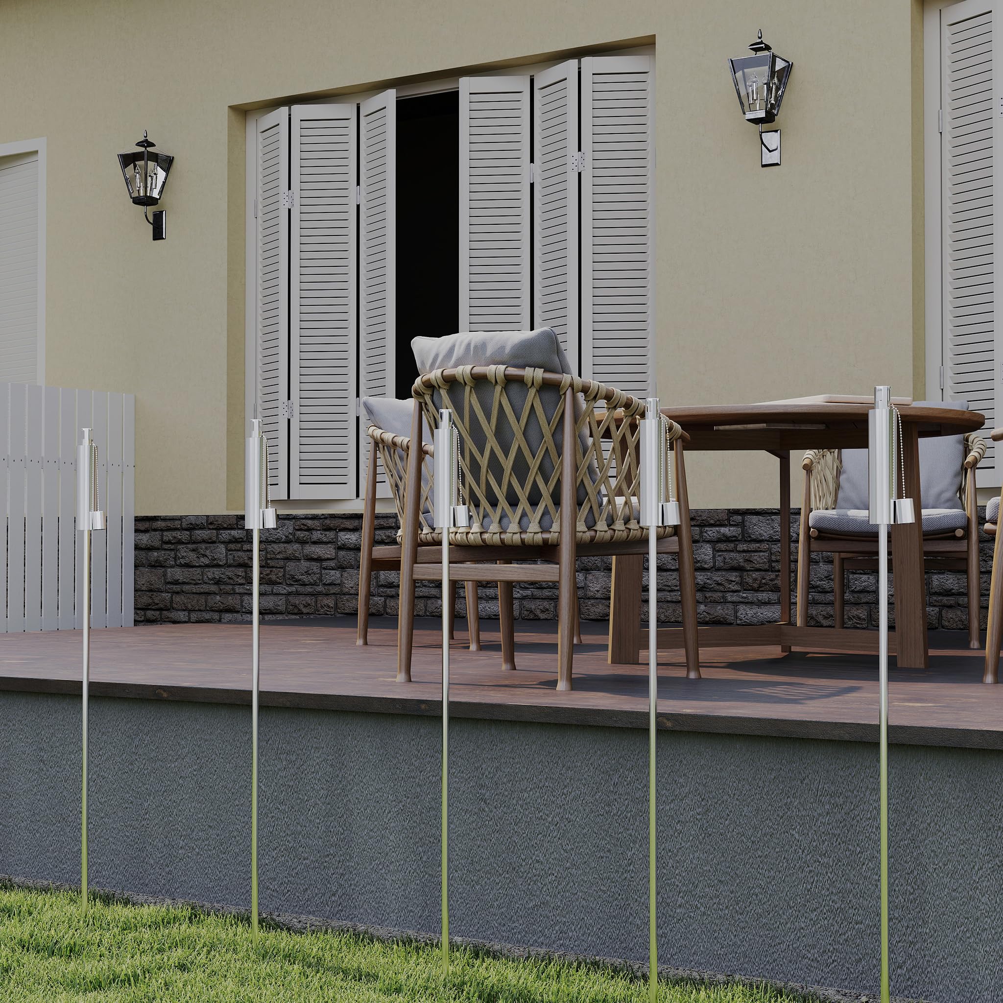 Aufun 24x Torches de Jardin en Inox pour Extérieur, Huile 330 ml, Lampe à Huile, Fermeture Sécurisée pour Enfants, avec Mèches, 115 cm de Hauteur, Inoxydable pour Balcon et Terrasse