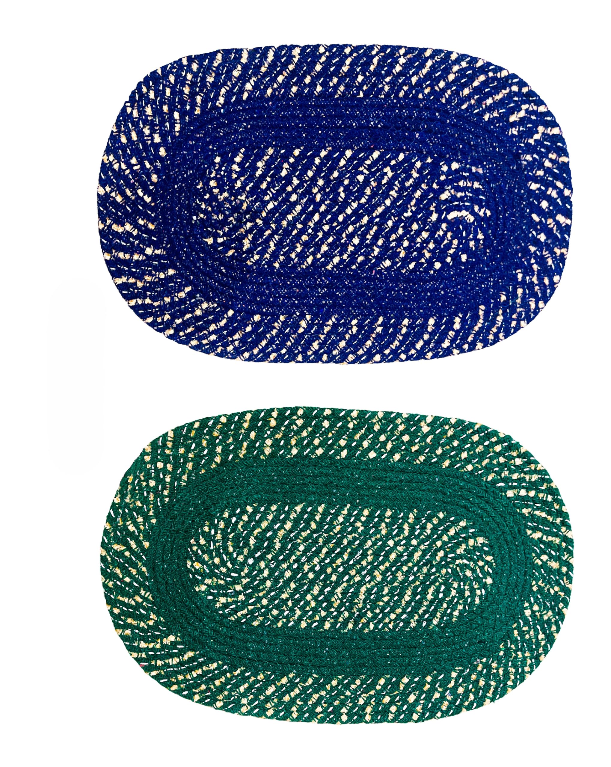 doormats Outdoor Entrance|Handmade Cotton Doormat | Quick Dry, Washable Door Mat for Home, Bathroom & Bedroom (33X53 CM)(Green-Blue)