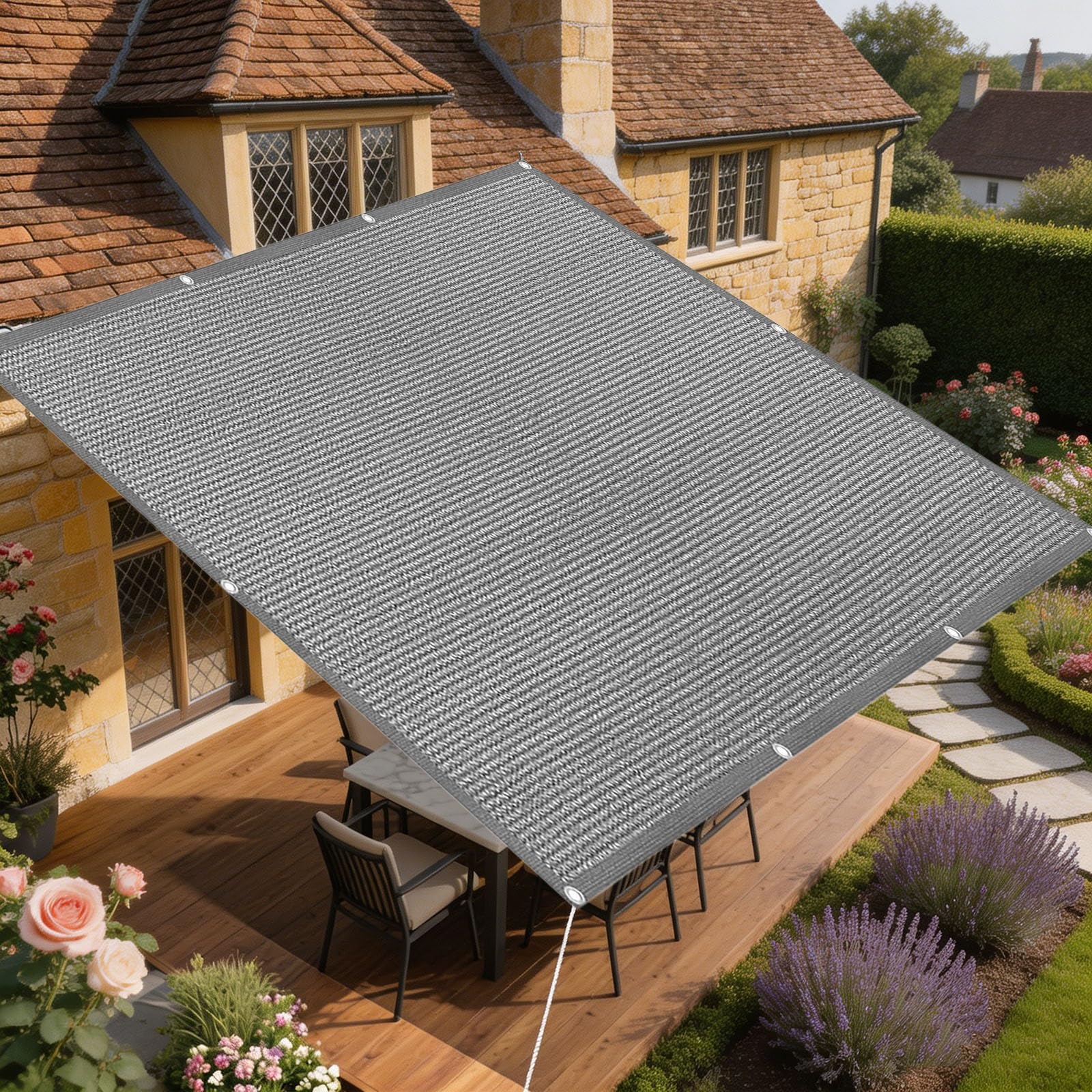 Voile d'ombrage rectangulaire 5x7m en HDPE gris pour la protection solaire du jardin
