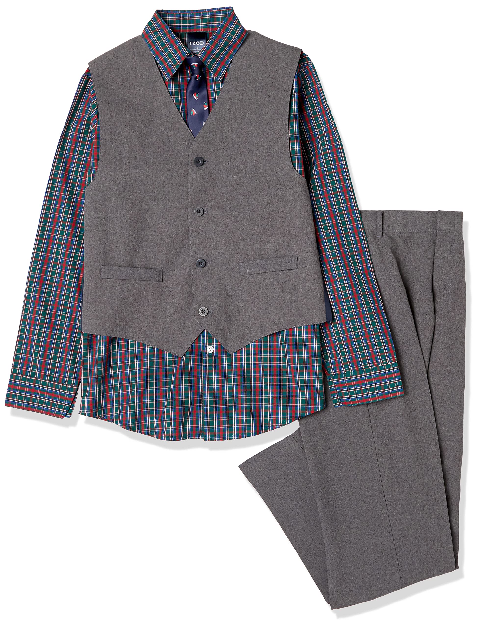 IZOD Boys' 4-piece Formal Dress Up Suit Set, Vest, Pants, Collared Shirt, and Tie