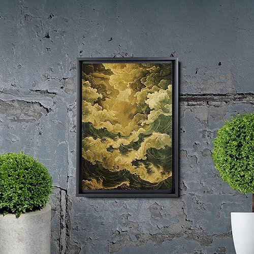 Miniatura 7 de Canvas Print Canvas Framed Canvas Wall Art Wood Panel Retro Wave Art A Storm Wall Art Print Sea Wave In The Night And Trees Stormy Waves Art Decor