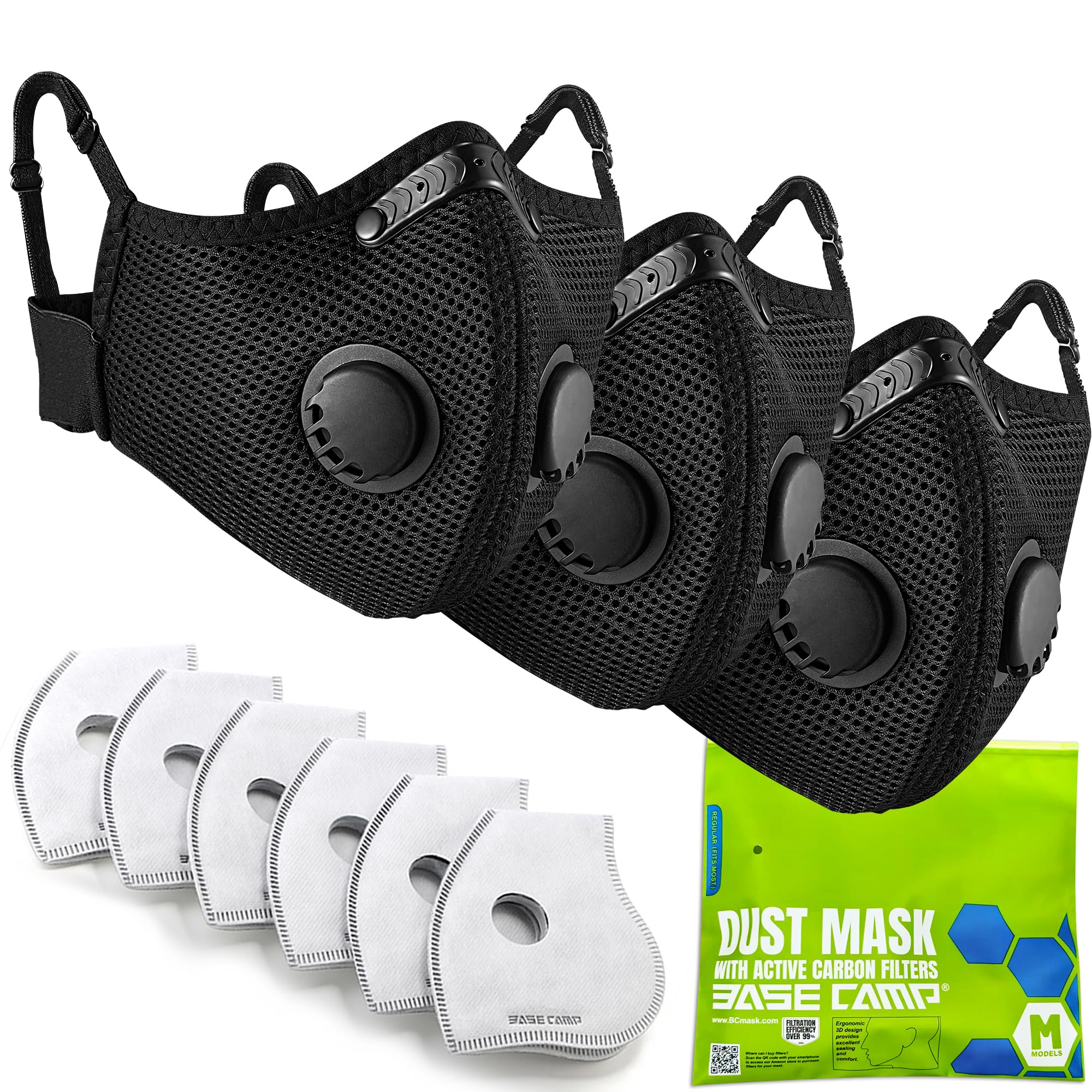 BASE CAMP Upgrade M Plus Dust Mask, Breathable Reusable Dust Face Mask with 6 Activated Carbon Filters for Woodworking Mowing