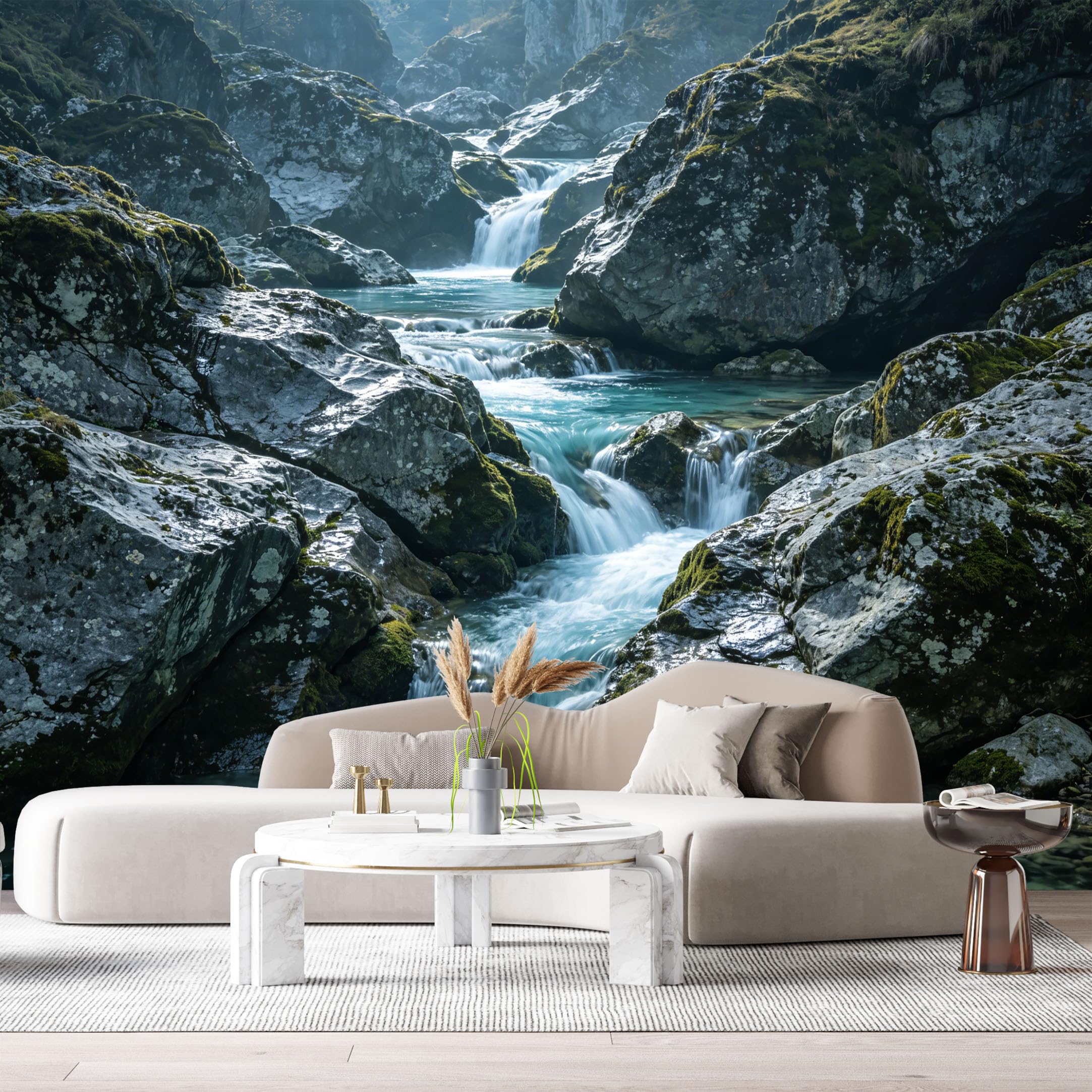 Custom Size Wall Murals Mountain Lake Landscape 3D Waterfall Blue River Stones SelfAdhesive Wall Fabric Removable Large Wallpaper for Photo Living Room Interior Decor