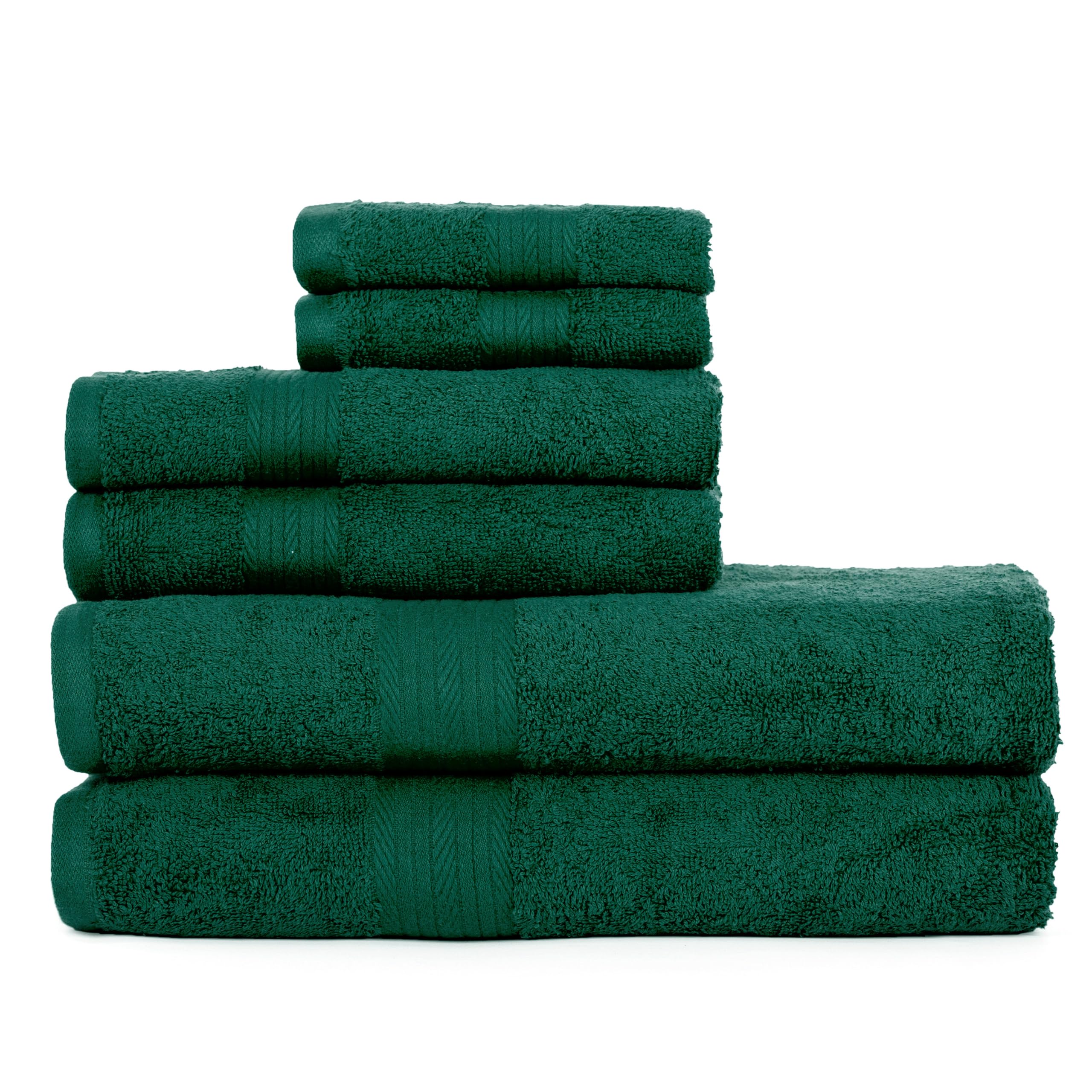 Ample Decor 100 Green Cotton Luxury 6 Piece Towels Set 2 Bath Towels 2 Hand Towels 2 Wash