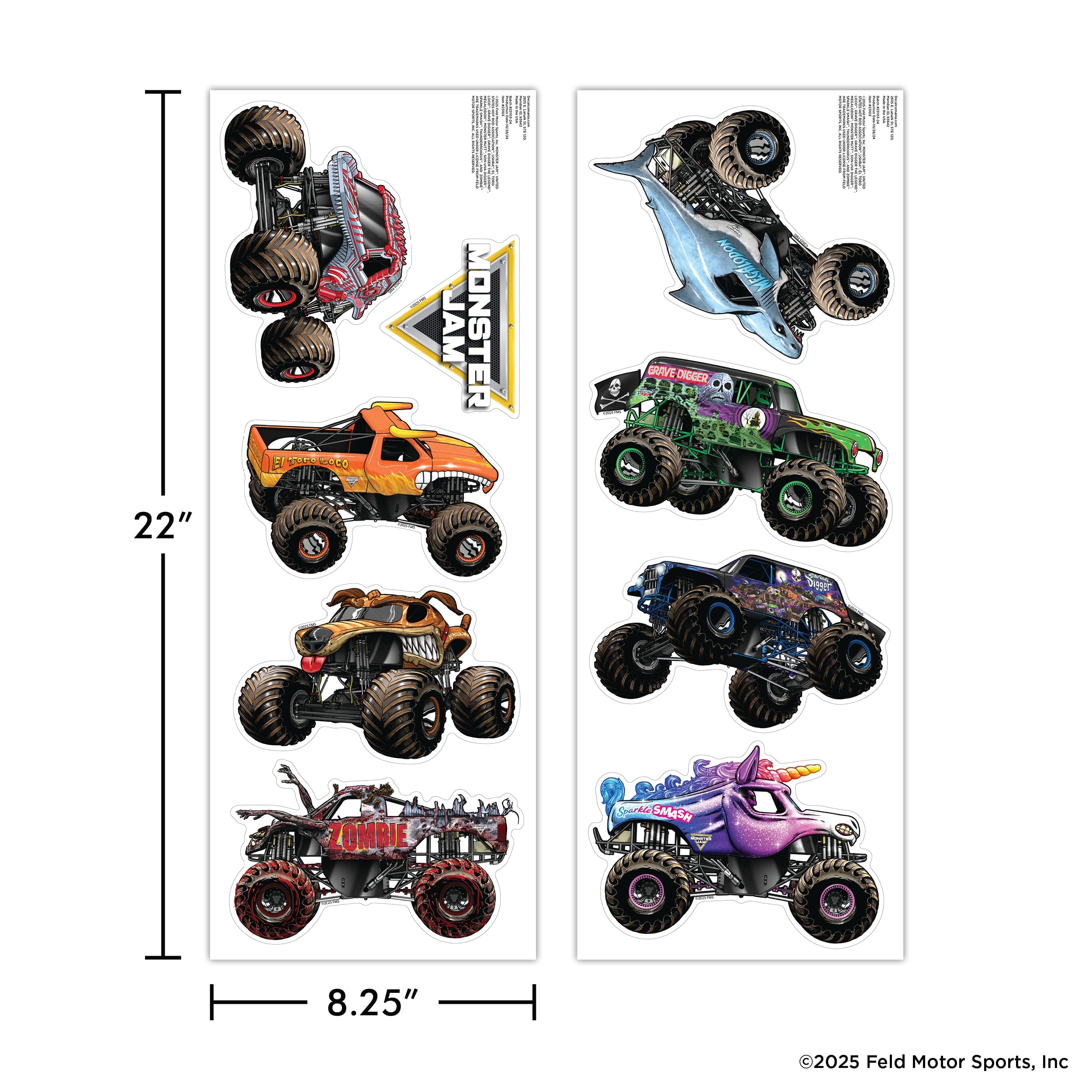 Confezione di adesivi murali Monster Jam Trucks – Grave Digger Son-Uva Digger El Toro, Loco, Megalodon, Zombie, ThunderROARus, Sparkle Smash Monster Mutt, adesivi in vinile per camera da letto,