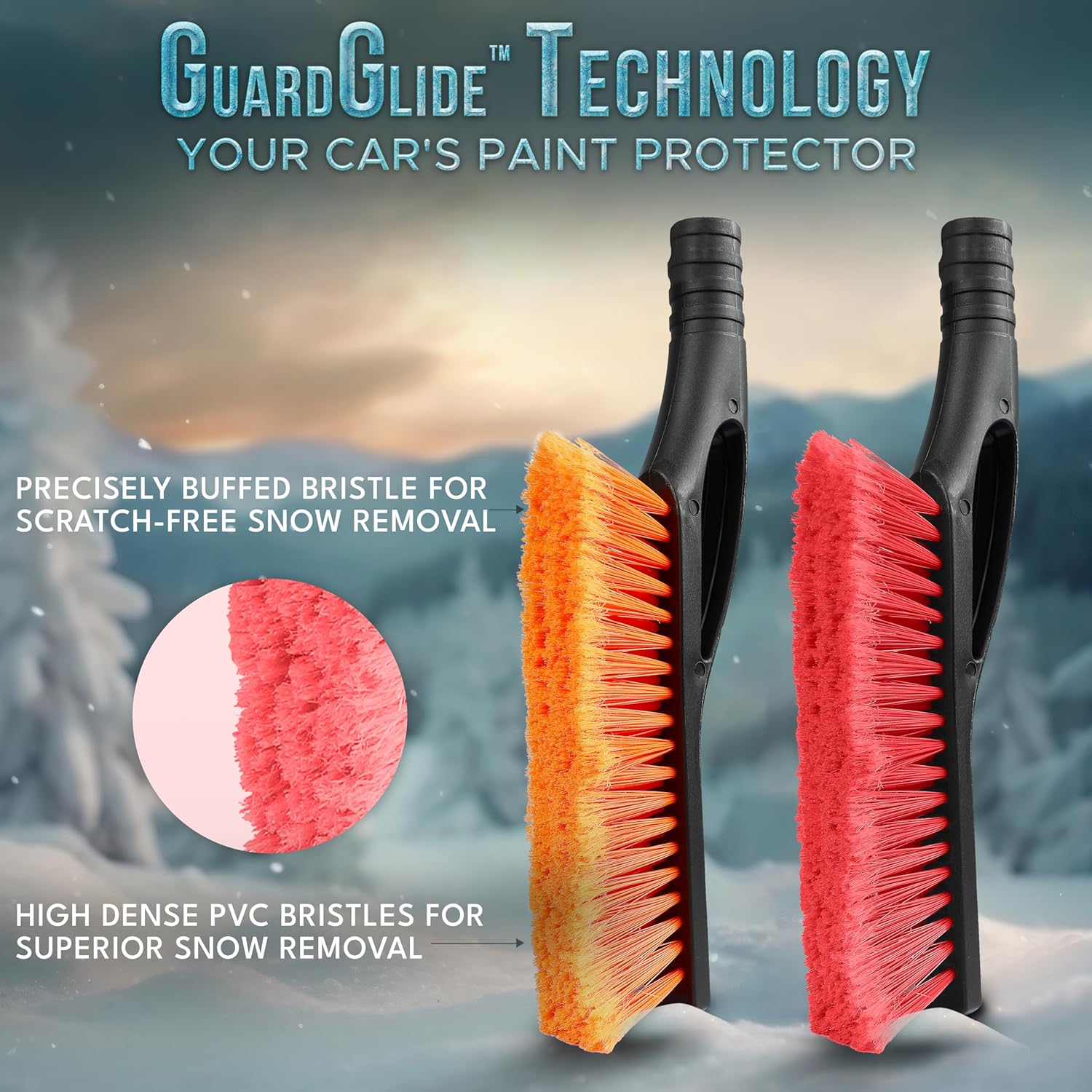 EcoNour 27" 3-in-1 Snow Brush & Ice Scraper (2 Pack) | 360° Rotatable Aluminum Brush with Ergonomic Foam Grip | Scratch-Free Winter Snow Removal Tools for Cars, SUVs & Trucks