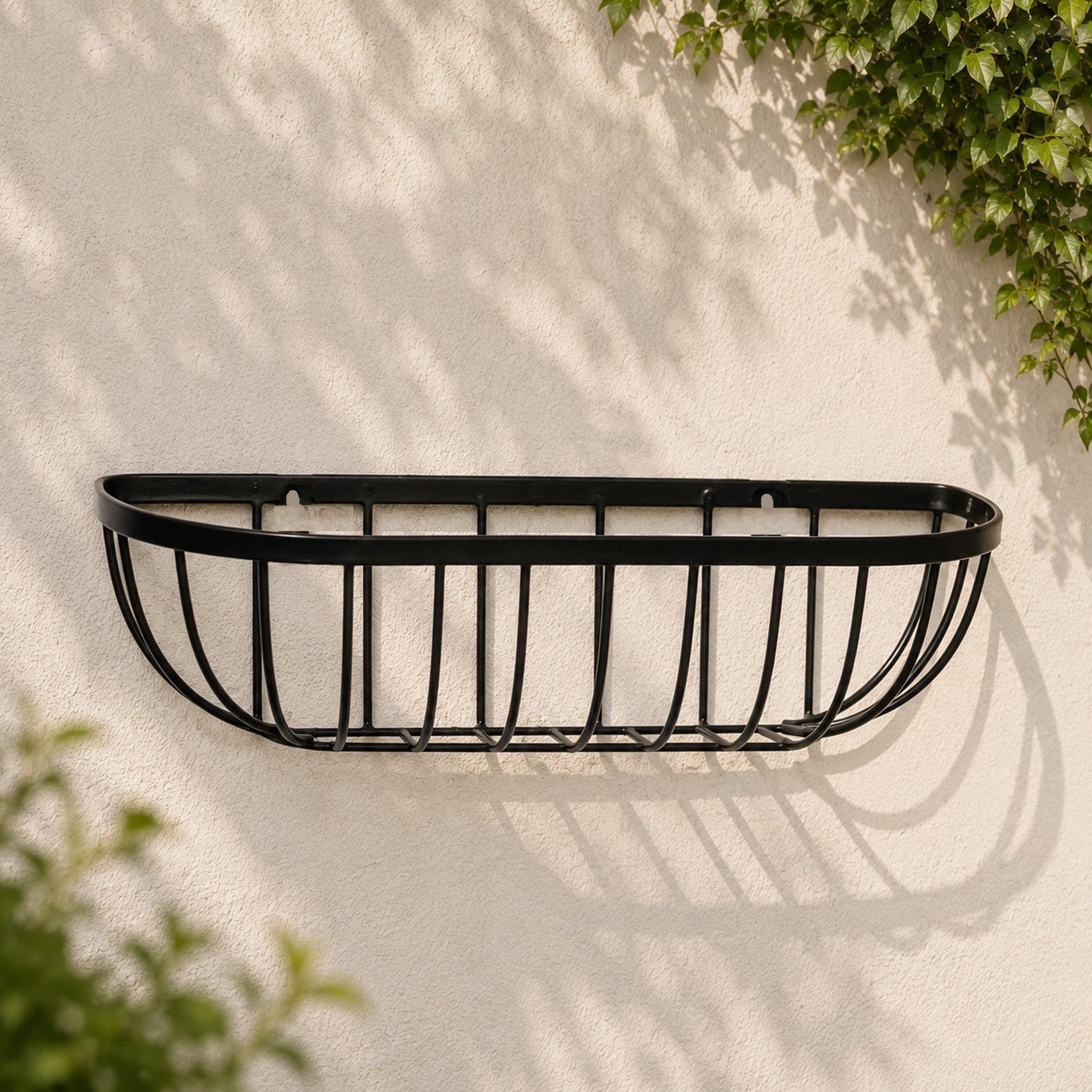 Shop4allsorts 24 Inch Metal Wall Trough Planter - Black Wrought Iron Wall Mounted Garden Flower Basket - Hanging Wall Trough For Outdoor - Decorative Garden Wall Basket Planter.