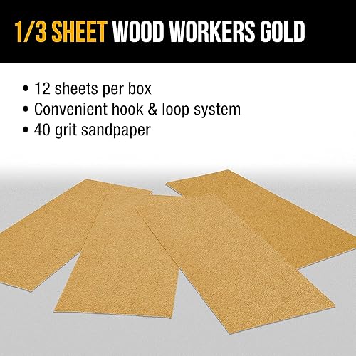 Miniatura 4 de Dura-Gold Hojas de papel de lija dorado de 13 hojas, grano 40 (caja de 12)  3-23 x 9 pulgadas, soporte de gancho y bucle de tamaño de 3-23 x 9